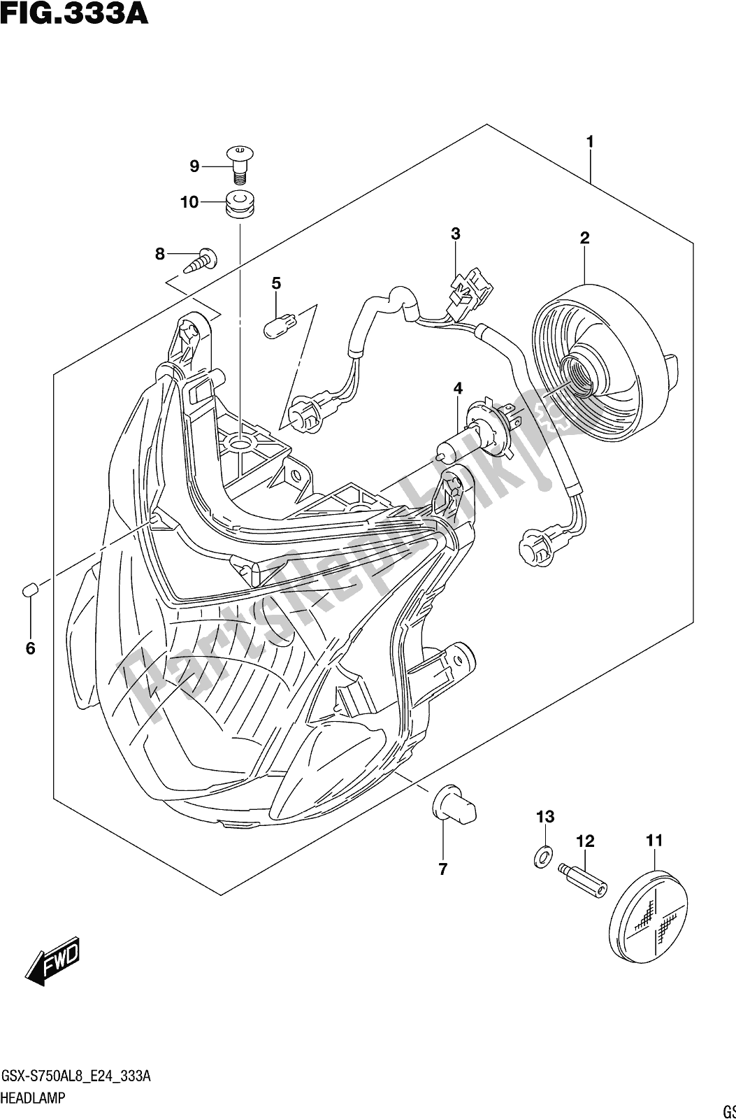 All parts for the Fig. 333a Headlamp of the Suzuki Gsx-s 750A 2018