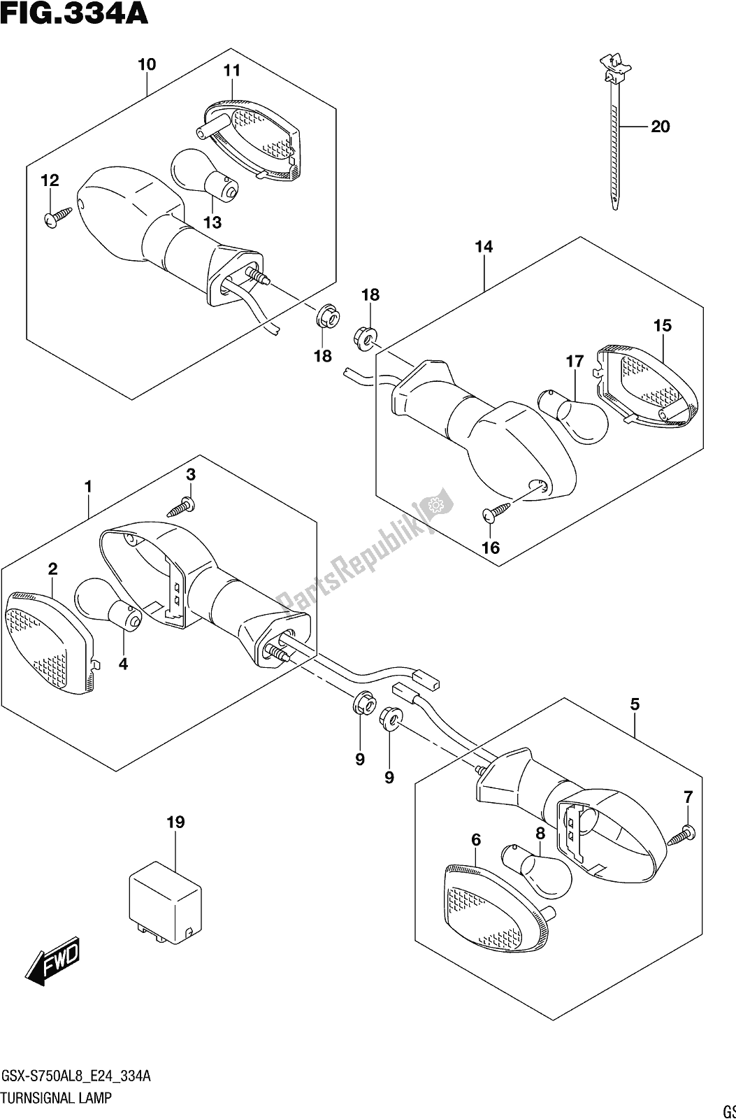 All parts for the Fig. 334a Turnsignal Lamp of the Suzuki Gsx-s 750A 2018