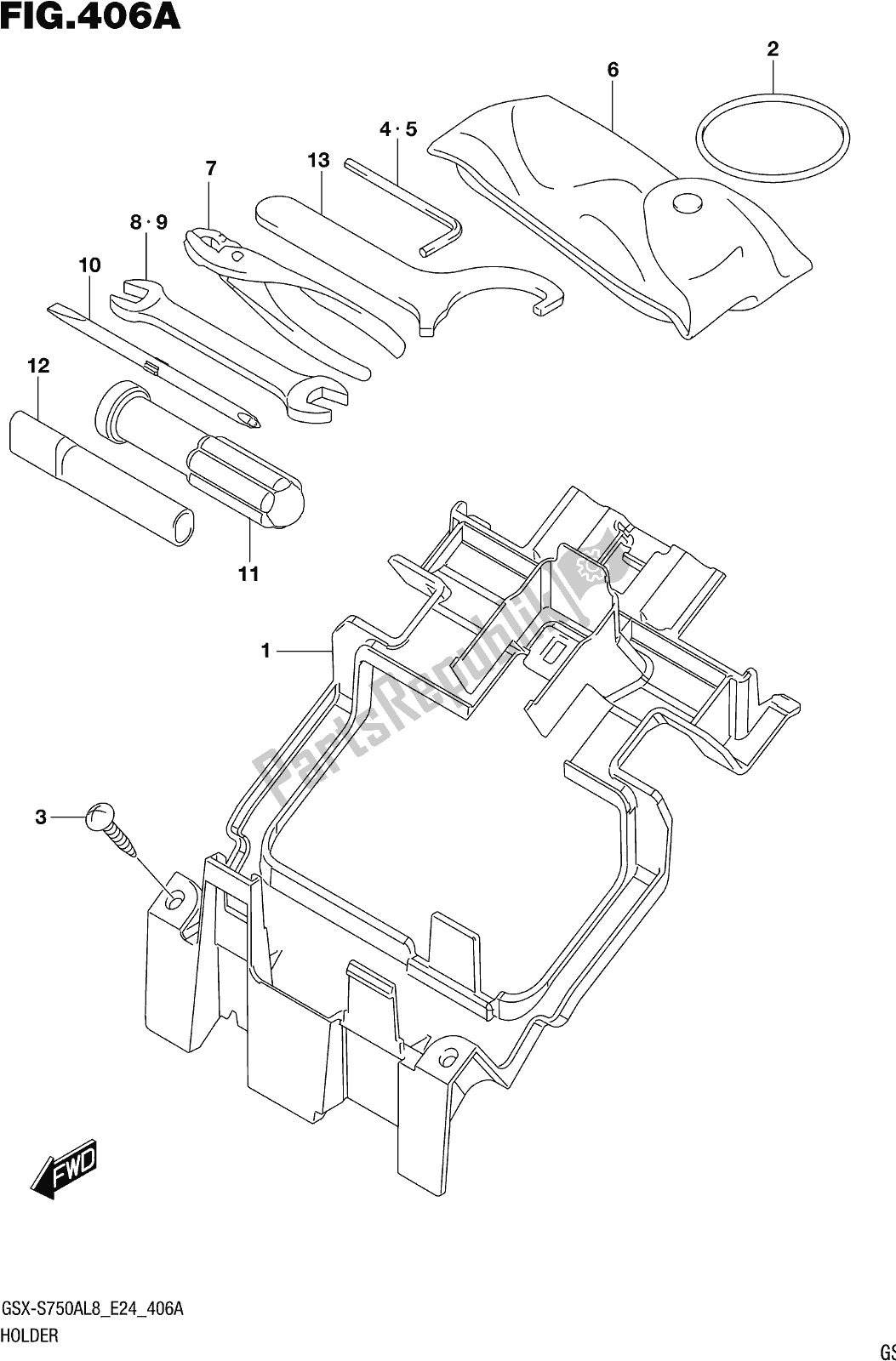 Alle onderdelen voor de Fig. 406a Holder van de Suzuki Gsx-s 750A 2018