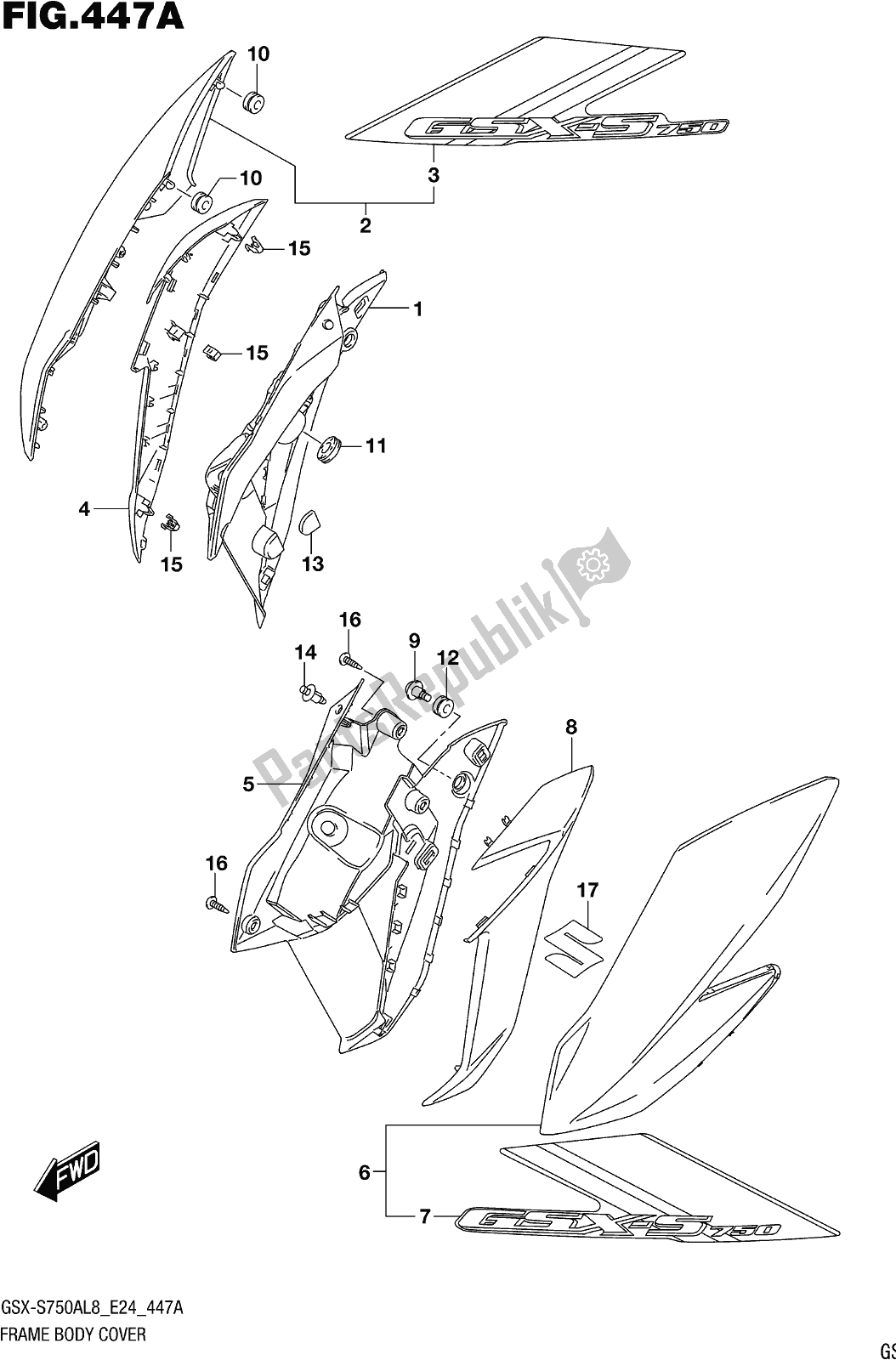 Todas las partes para Fig. 447a Frame Body Cover de Suzuki Gsx-s 750A 2018