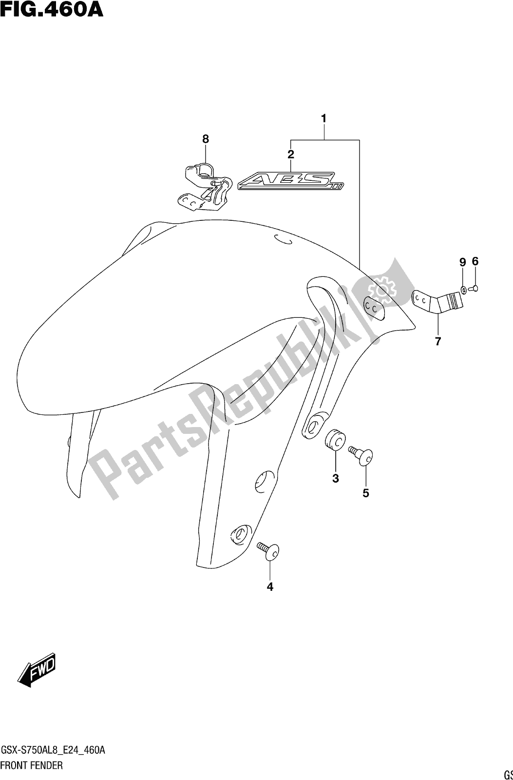 Alle onderdelen voor de Fig. 460a Front Fender (gsx-s750al8 E24) van de Suzuki Gsx-s 750A 2018