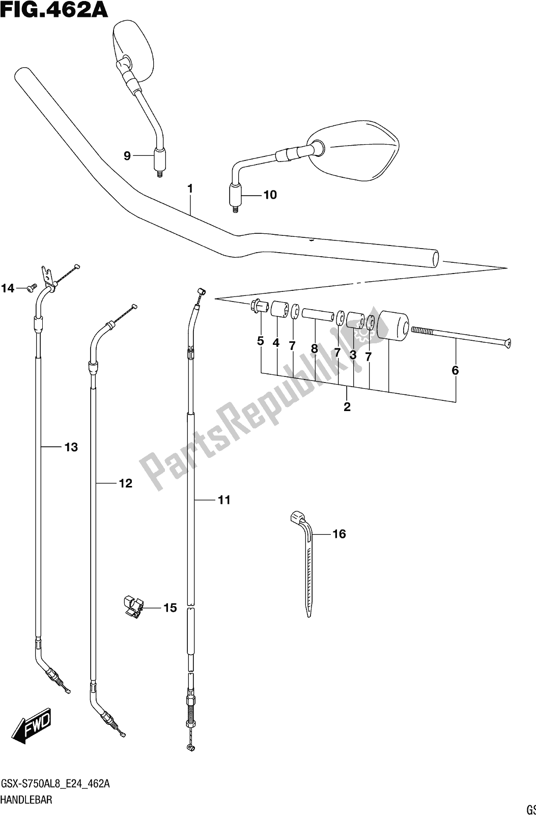 Tutte le parti per il Fig. 462a Handlebar del Suzuki Gsx-s 750A 2018