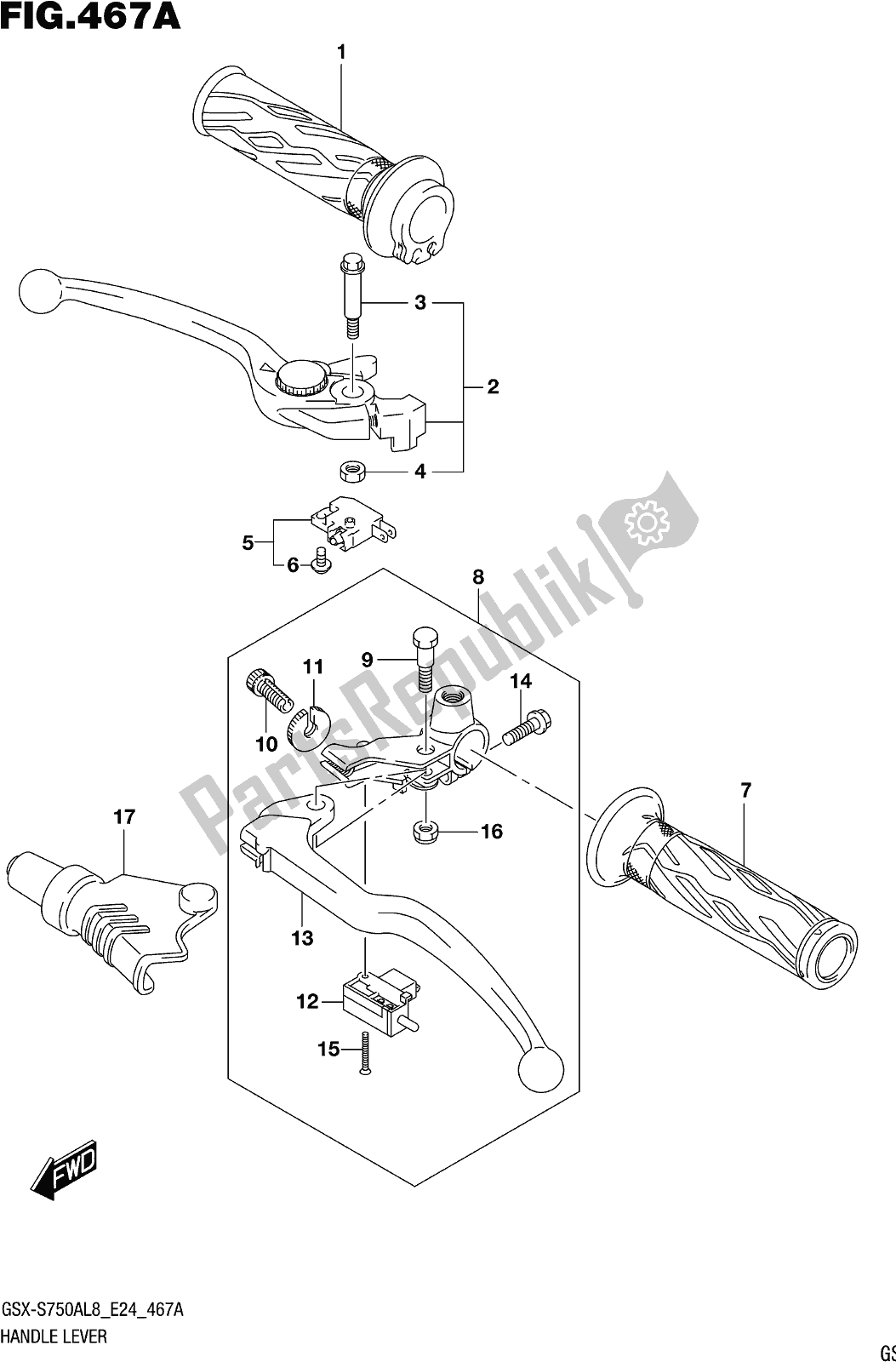 Tutte le parti per il Fig. 467a Handle Lever del Suzuki Gsx-s 750A 2018