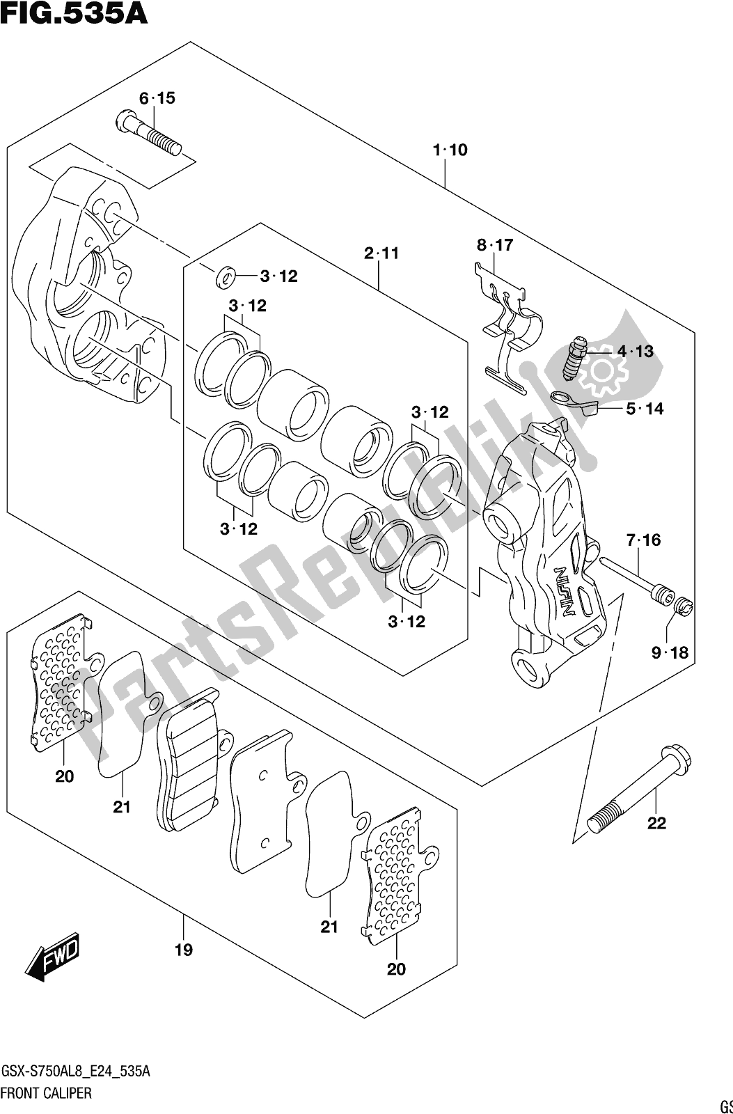 Alle onderdelen voor de Fig. 535a Front Caliper van de Suzuki Gsx-s 750A 2018