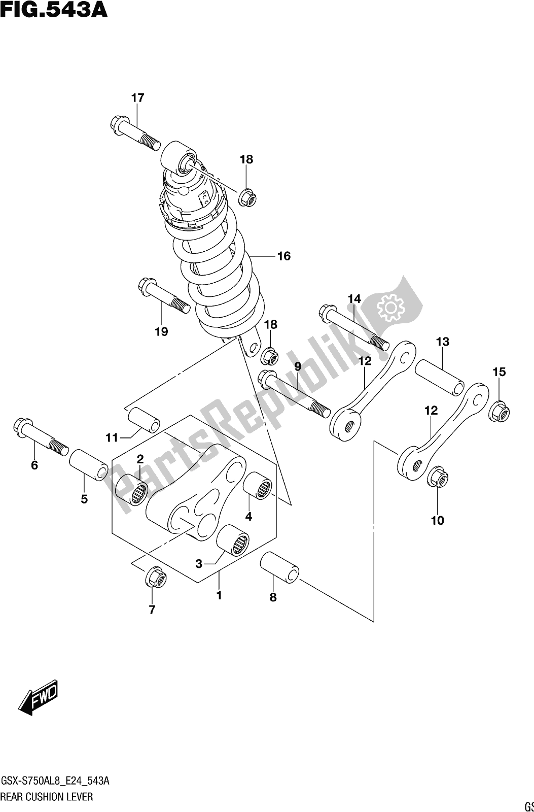 All parts for the Fig. 543a Rear Cushion Lever of the Suzuki Gsx-s 750A 2018