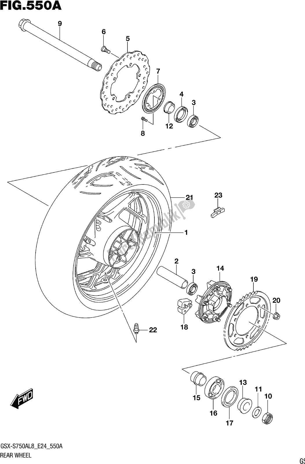 Todas as partes de Fig. 550a Rear Wheel (gsx-s750al8 E24) do Suzuki Gsx-s 750A 2018