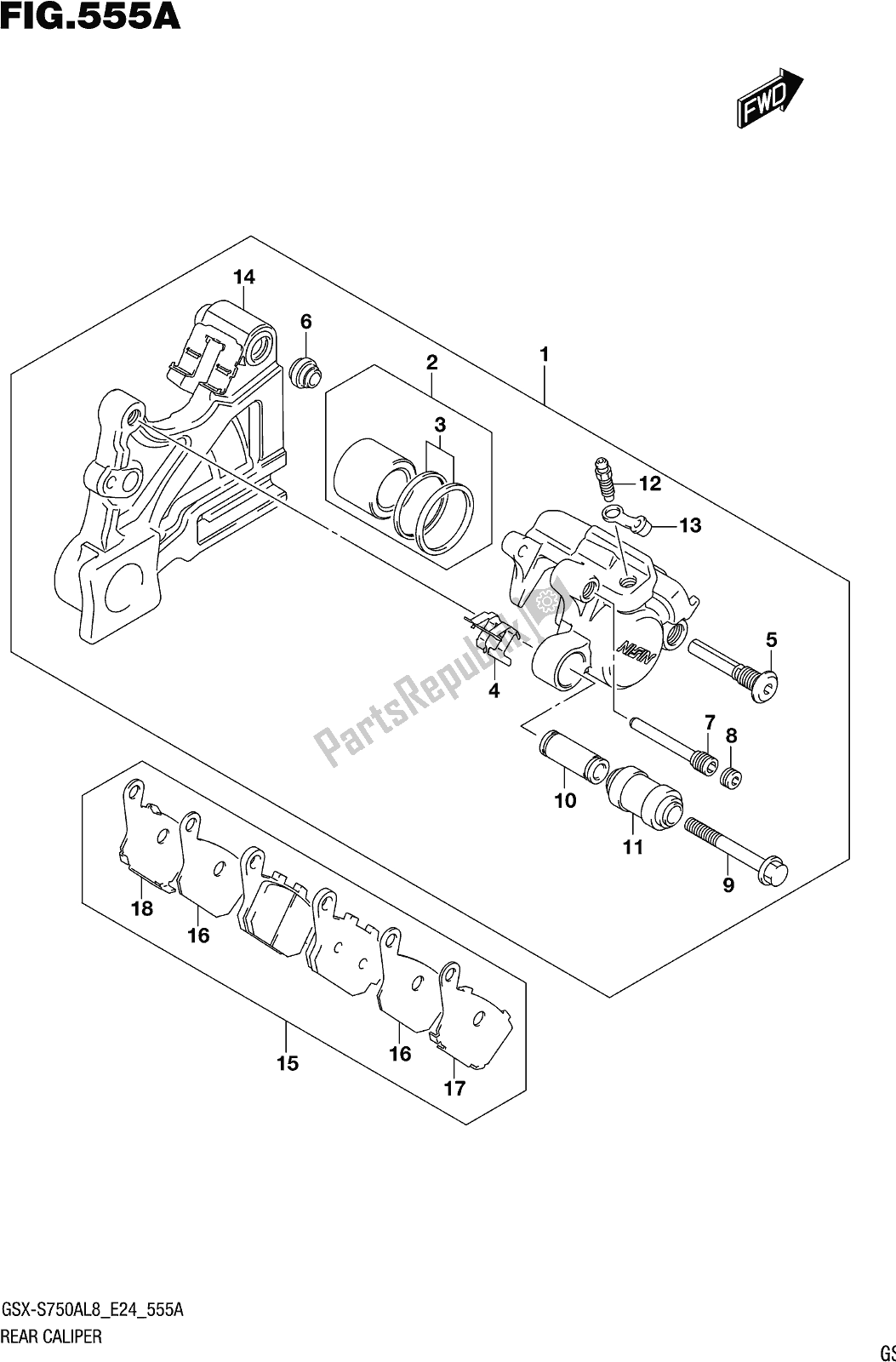 Todas as partes de Fig. 555a Rear Caliper do Suzuki Gsx-s 750A 2018