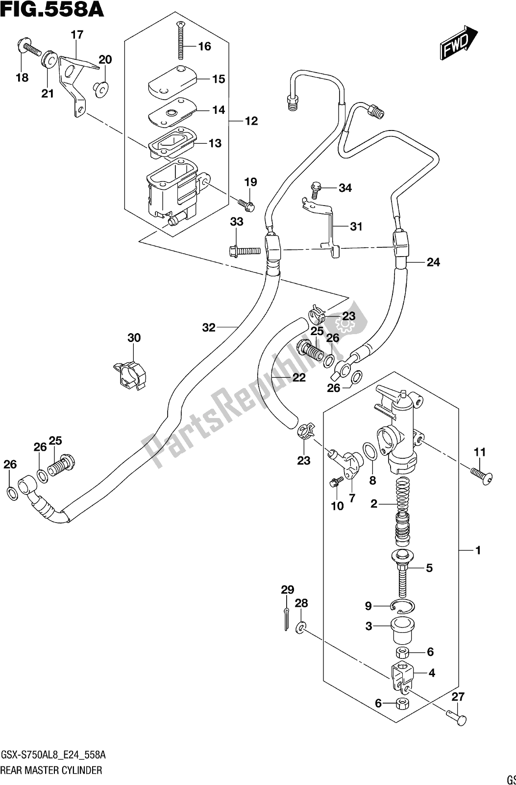 Tutte le parti per il Fig. 558a Rear Master Cylinder del Suzuki Gsx-s 750A 2018