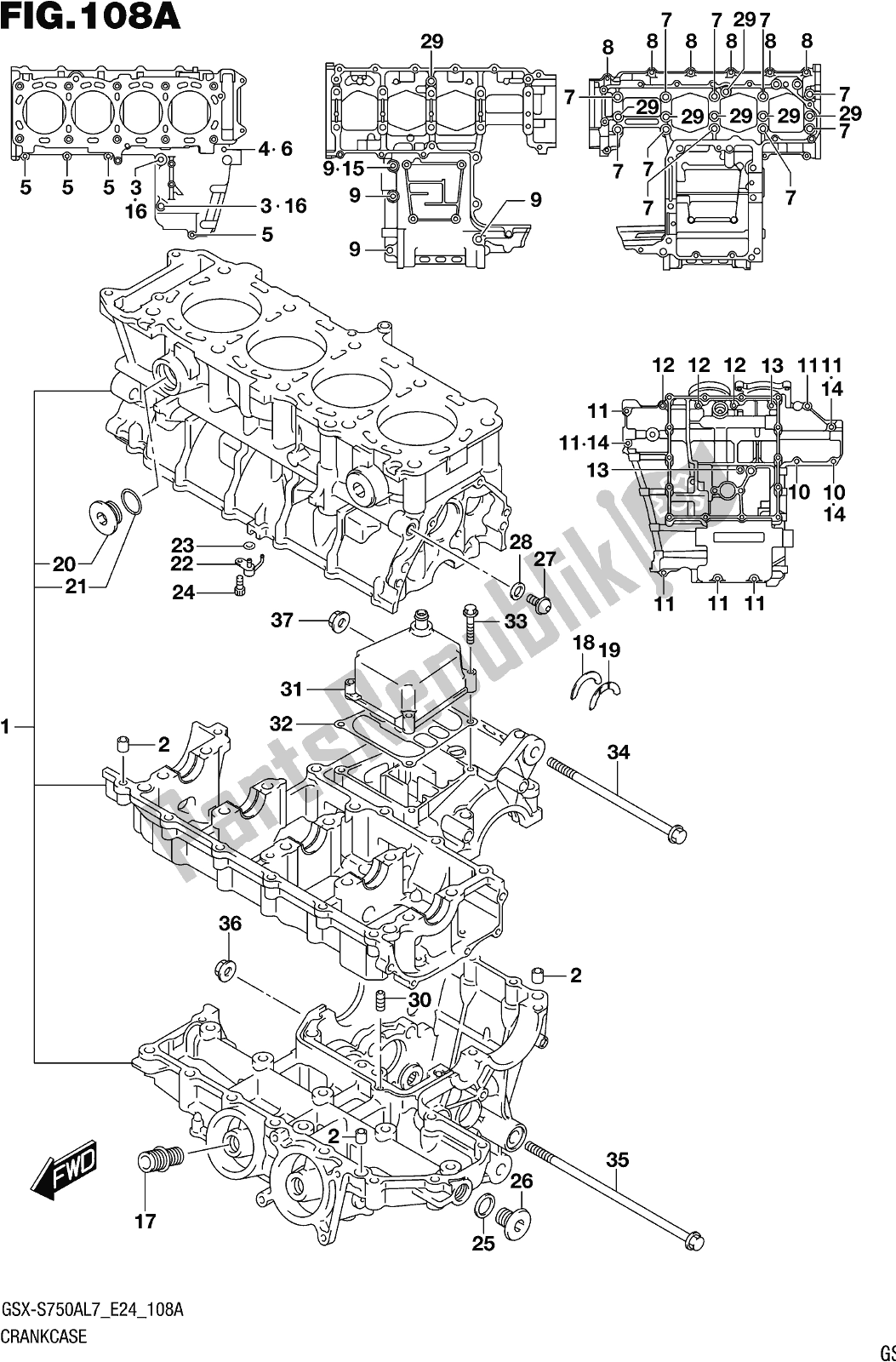 All parts for the Fig. 108a Crankcase of the Suzuki Gsx-s 750 AZ 2017