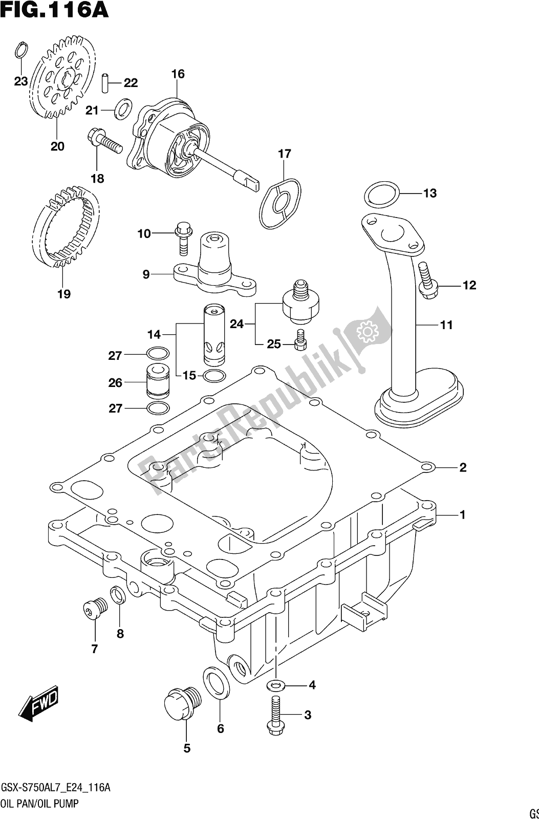 All parts for the Fig. 116a Oil Pan/oil Pump of the Suzuki Gsx-s 750 AZ 2017