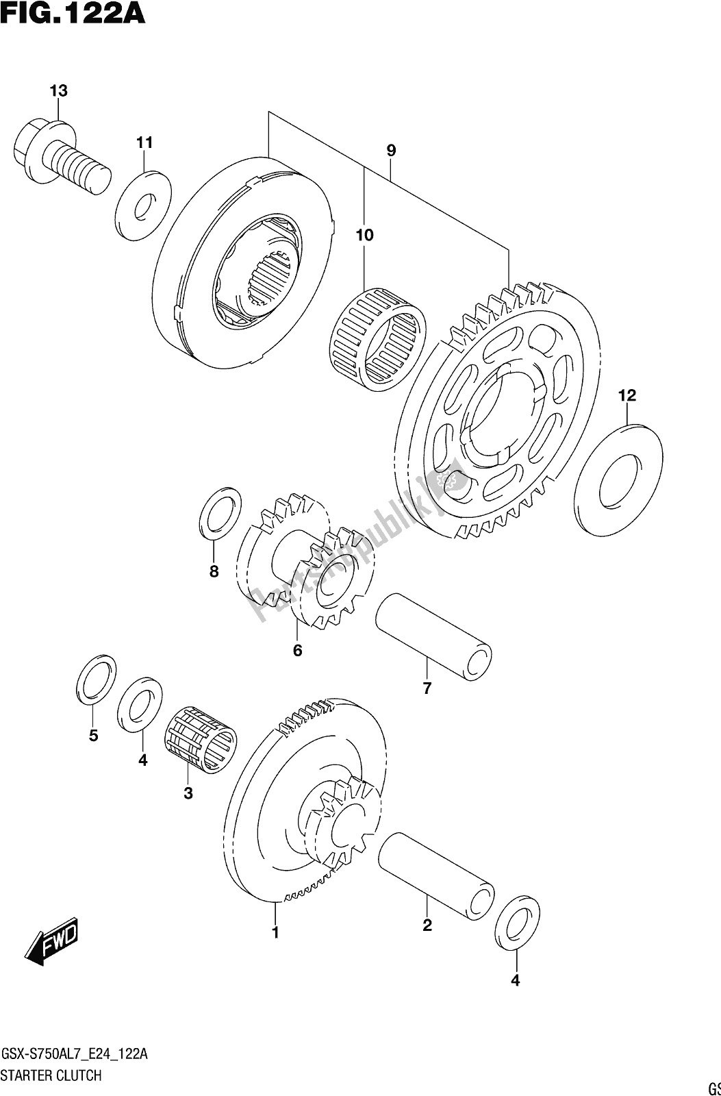 All parts for the Fig. 122a Starter Clutch of the Suzuki Gsx-s 750 AZ 2017