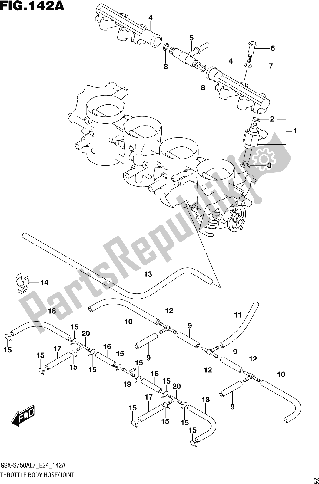 All parts for the Fig. 142a Throttle Body Hose/joint of the Suzuki Gsx-s 750 AZ 2017