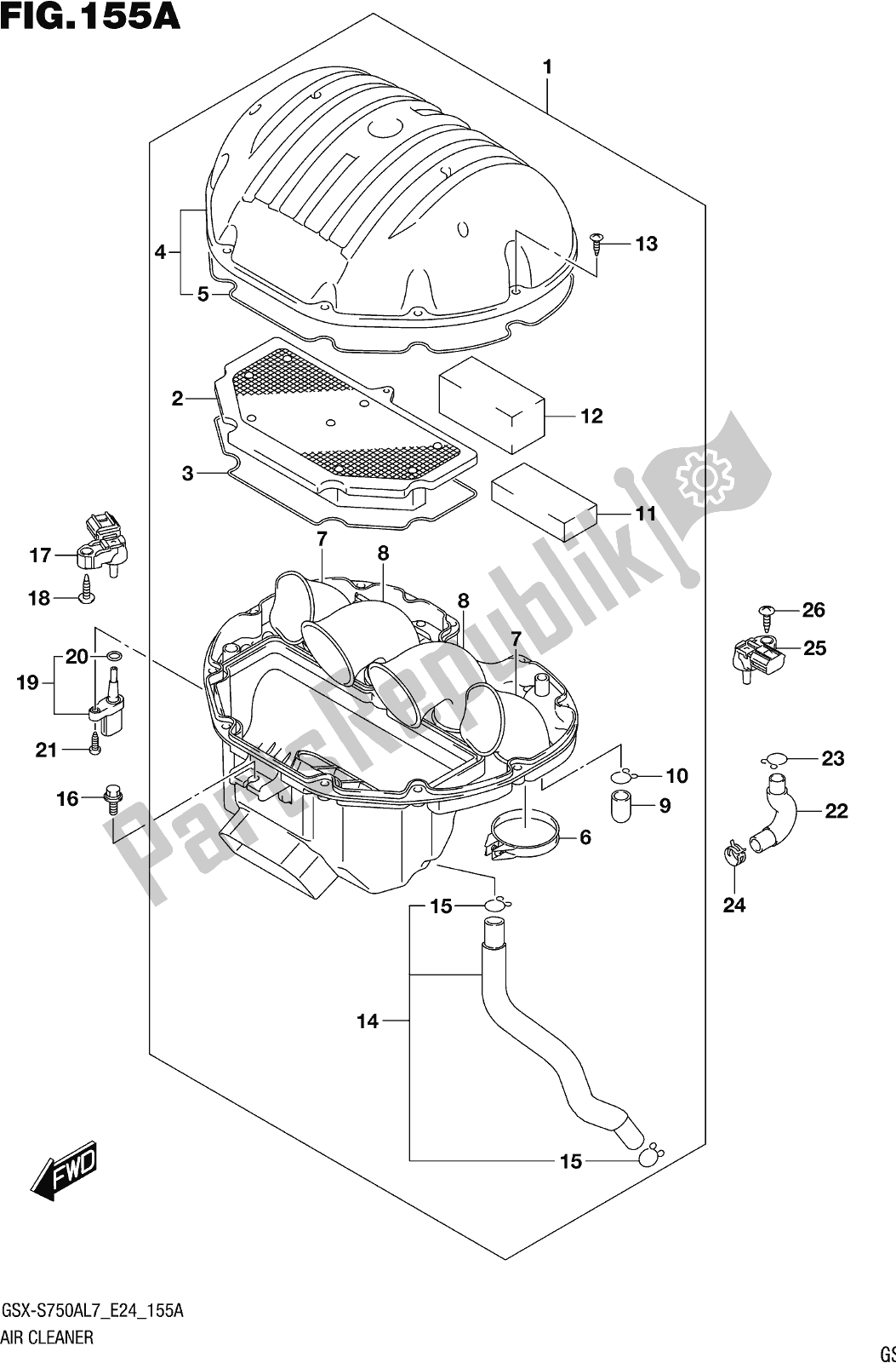 All parts for the Fig. 155a Air Cleaner of the Suzuki Gsx-s 750 AZ 2017