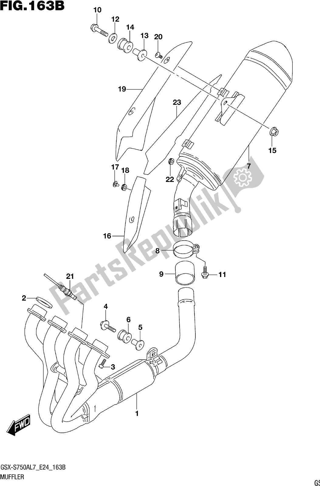 All parts for the Fig. 163b Muffler (gsx-s750azl7 E24) of the Suzuki Gsx-s 750 AZ 2017