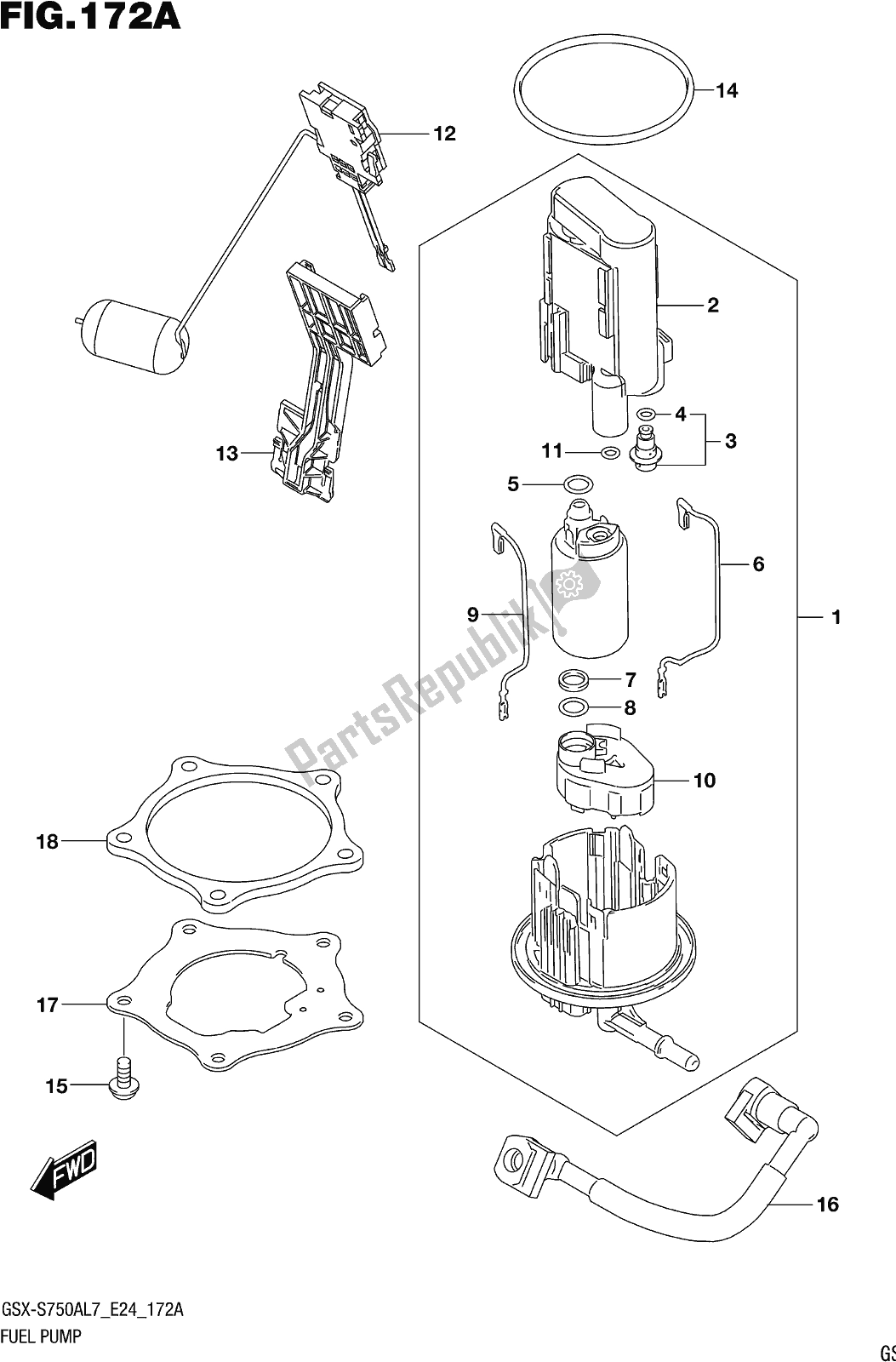 All parts for the Fig. 172a Fuel Pump of the Suzuki Gsx-s 750 AZ 2017