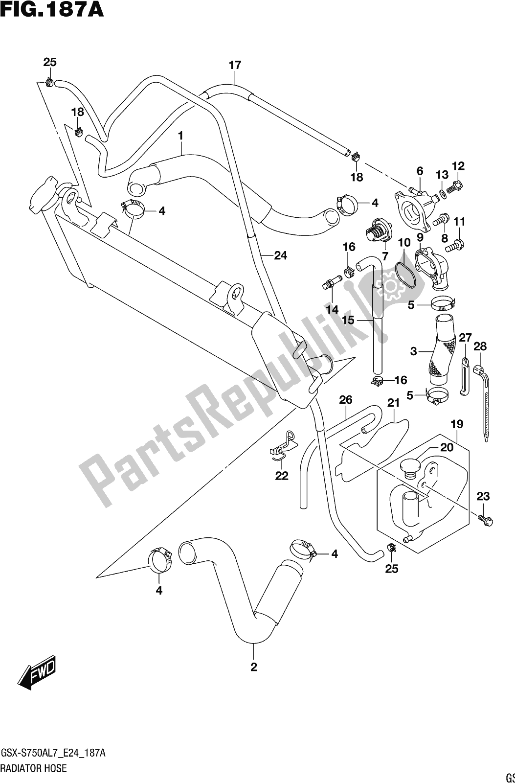 All parts for the Fig. 187a Radiator Hose of the Suzuki Gsx-s 750 AZ 2017