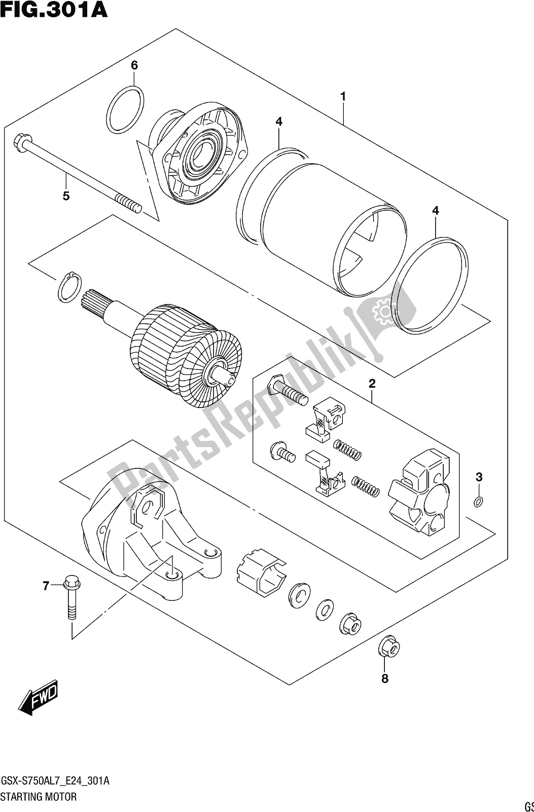 All parts for the Fig. 301a Starting Motor of the Suzuki Gsx-s 750 AZ 2017