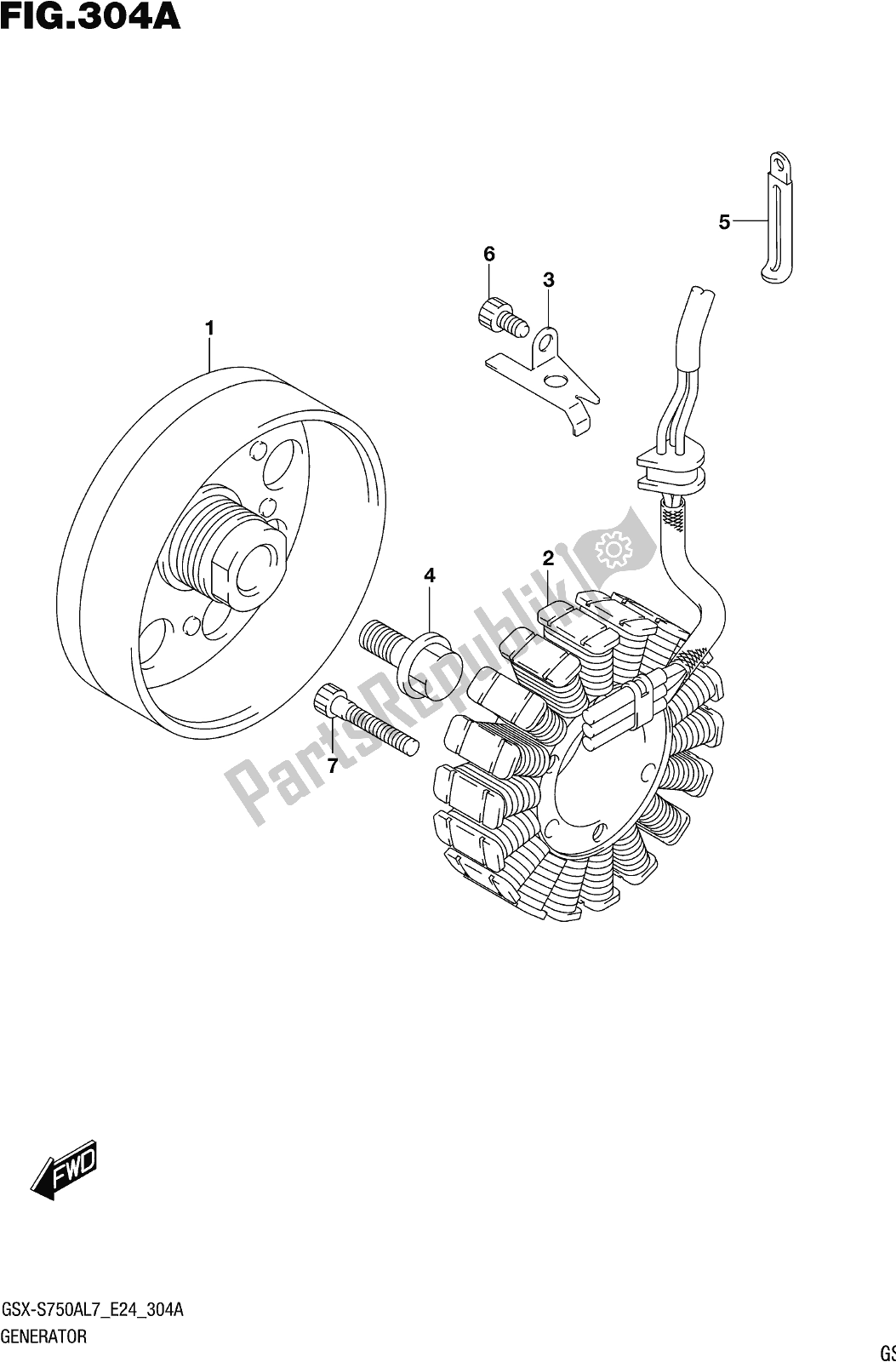 All parts for the Fig. 304a Generator of the Suzuki Gsx-s 750 AZ 2017