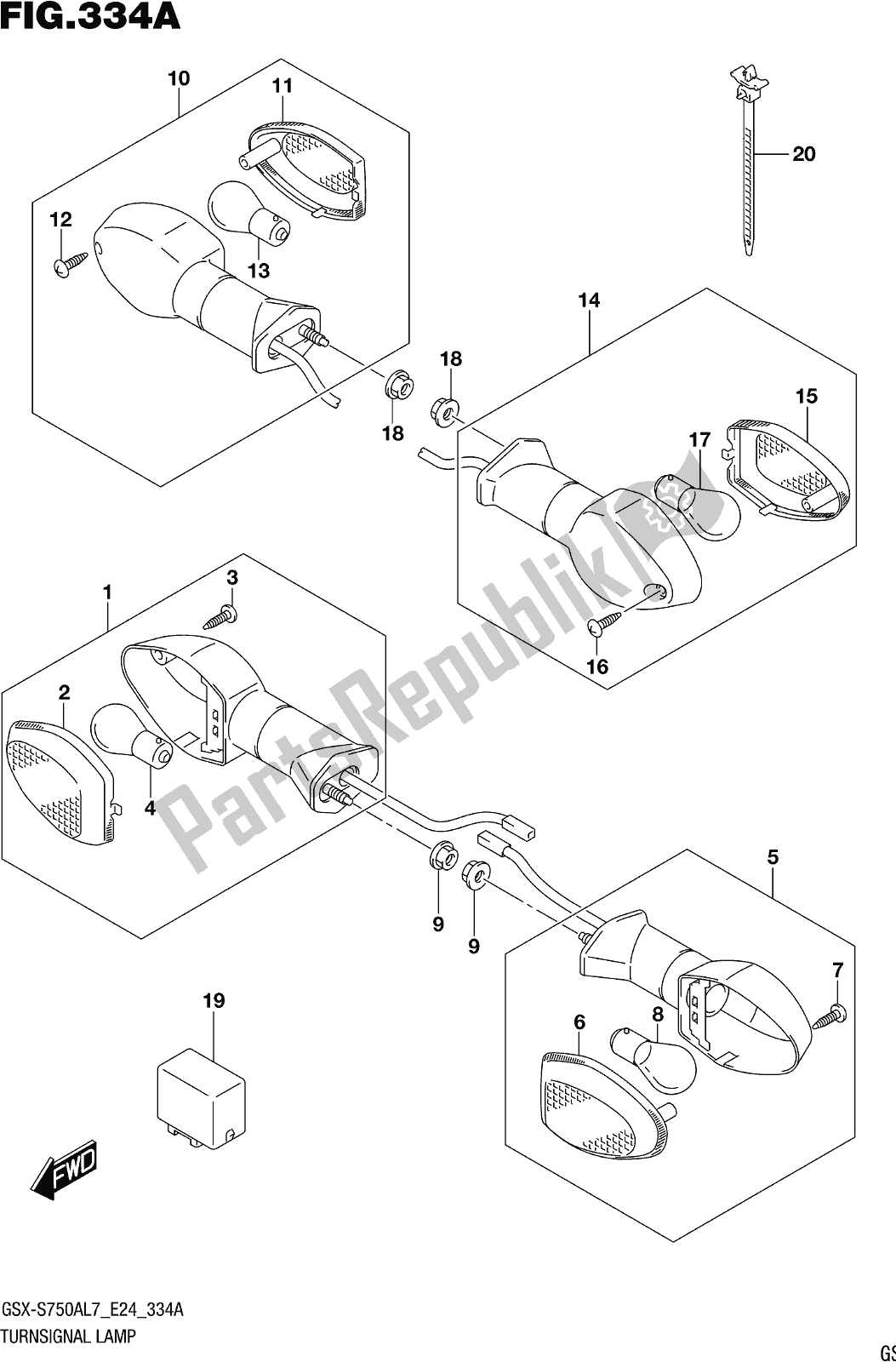 All parts for the Fig. 334a Turnsignal Lamp of the Suzuki Gsx-s 750 AZ 2017