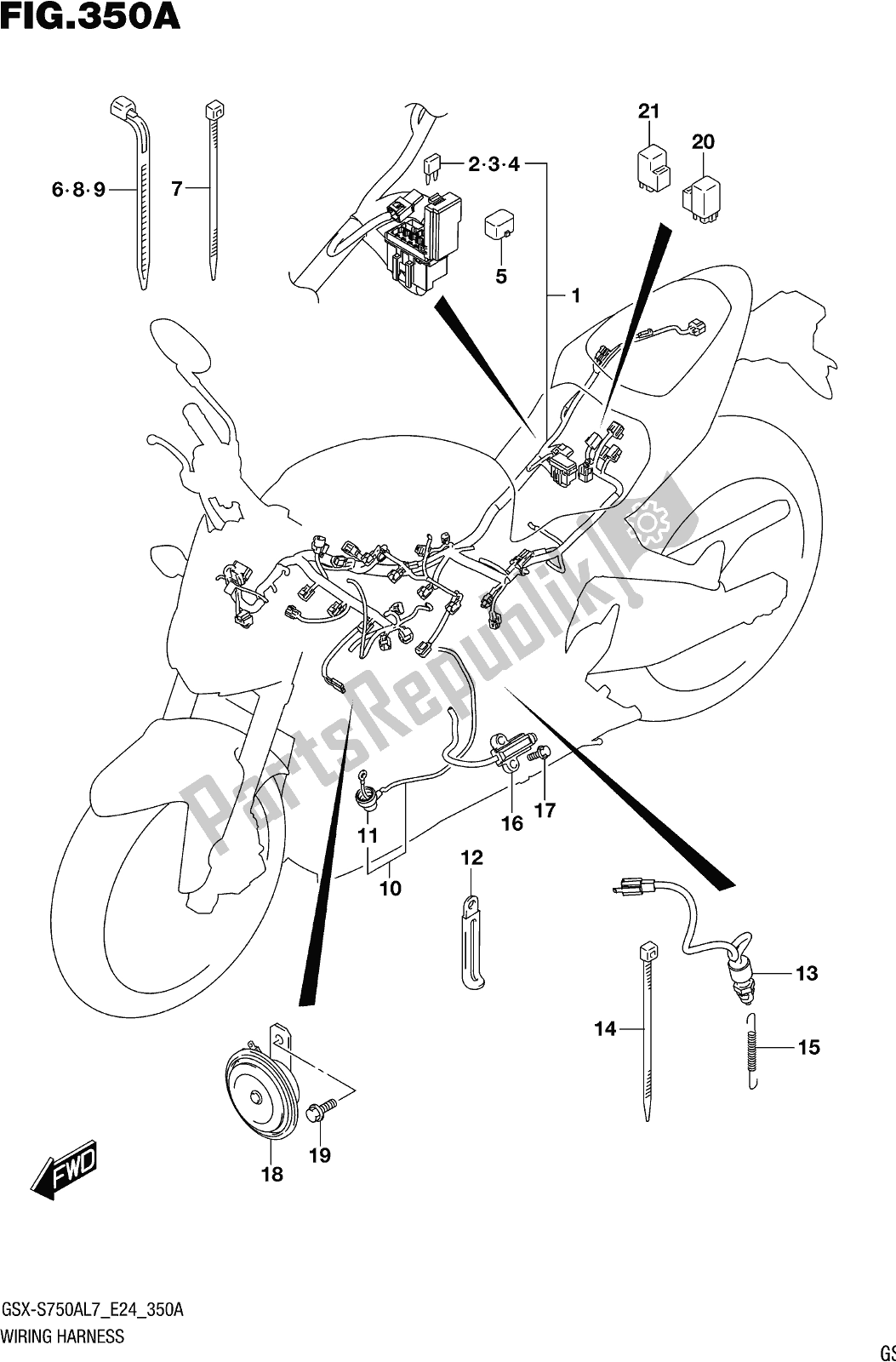 All parts for the Fig. 350a Wiring Harness of the Suzuki Gsx-s 750 AZ 2017