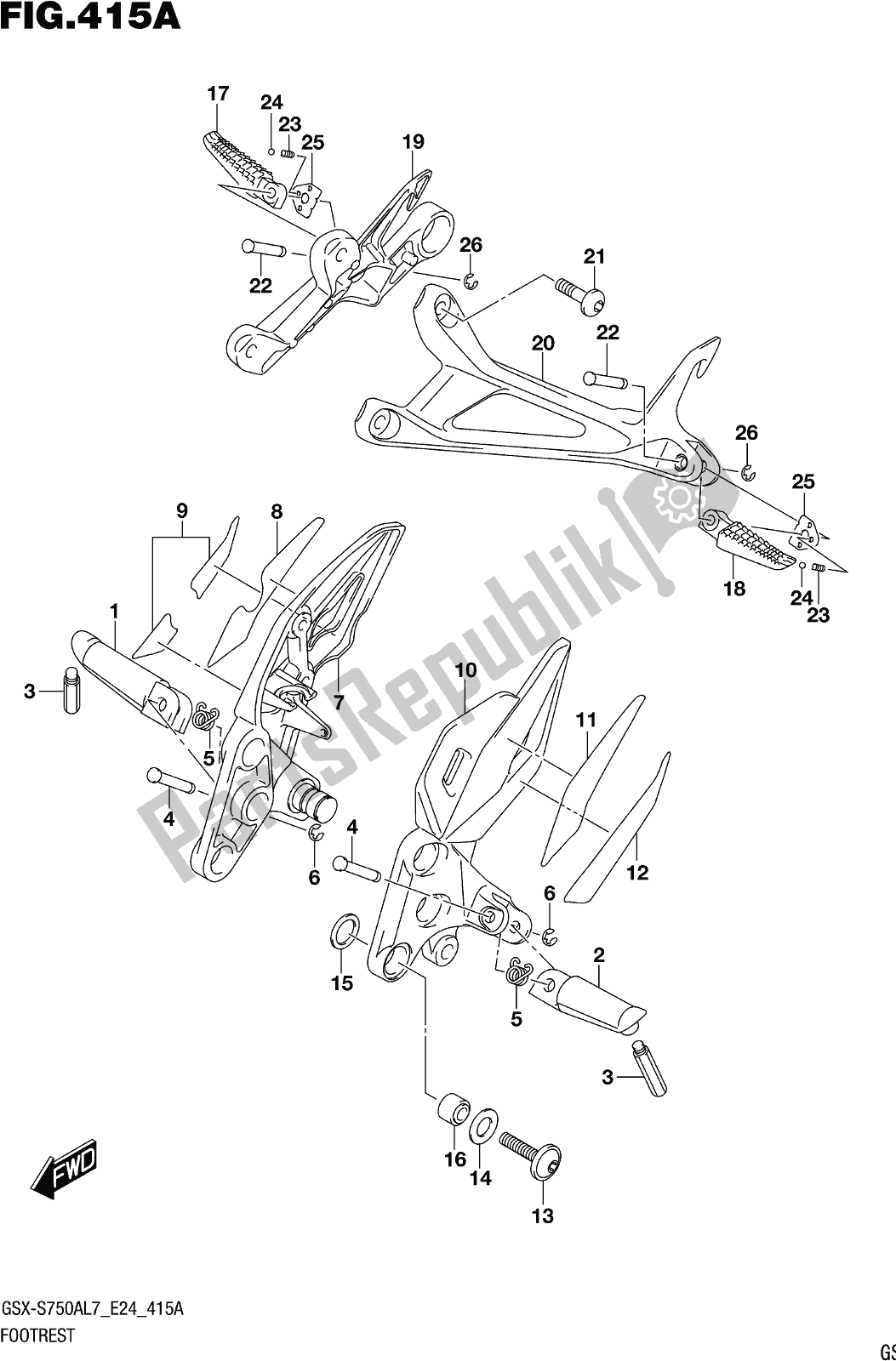 All parts for the Fig. 415a Footrest of the Suzuki Gsx-s 750 AZ 2017