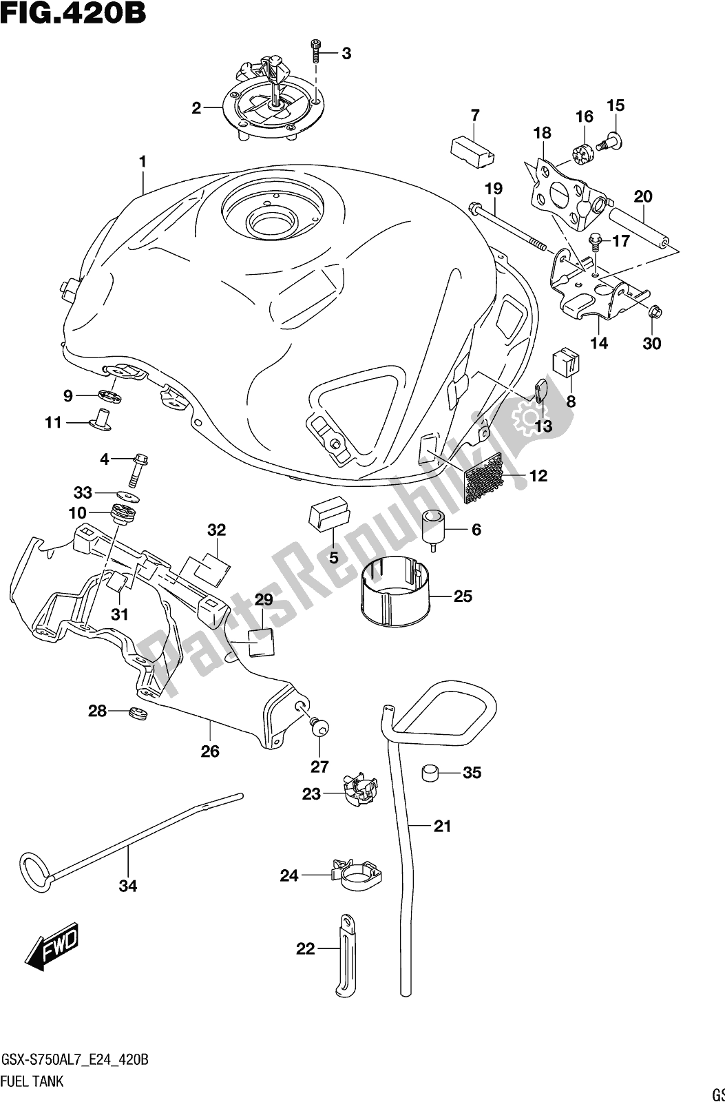 Todas as partes de Fig. 420b Fuel Tank (gsx-s750azl7 E24) do Suzuki Gsx-s 750 AZ 2017