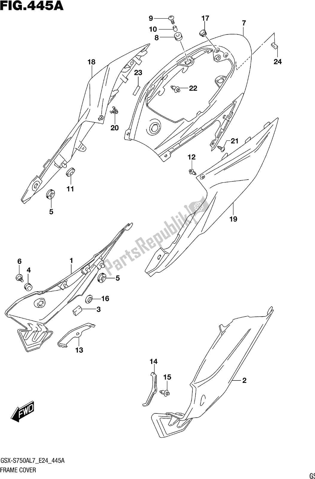 Toutes les pièces pour le Fig. 445a Frame Cover (for Yvz) du Suzuki Gsx-s 750 AZ 2017