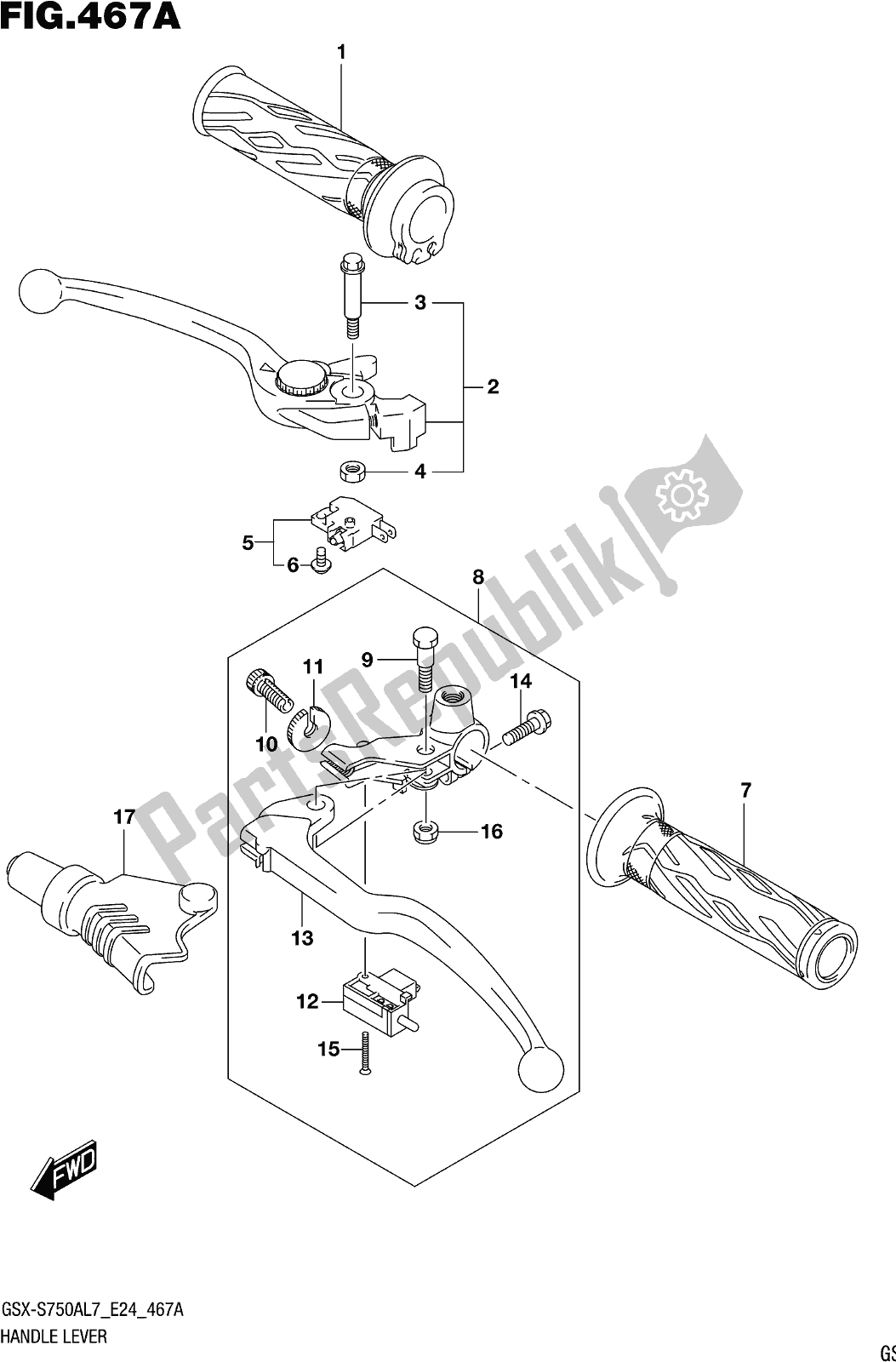 All parts for the Fig. 467a Handle Lever of the Suzuki Gsx-s 750 AZ 2017