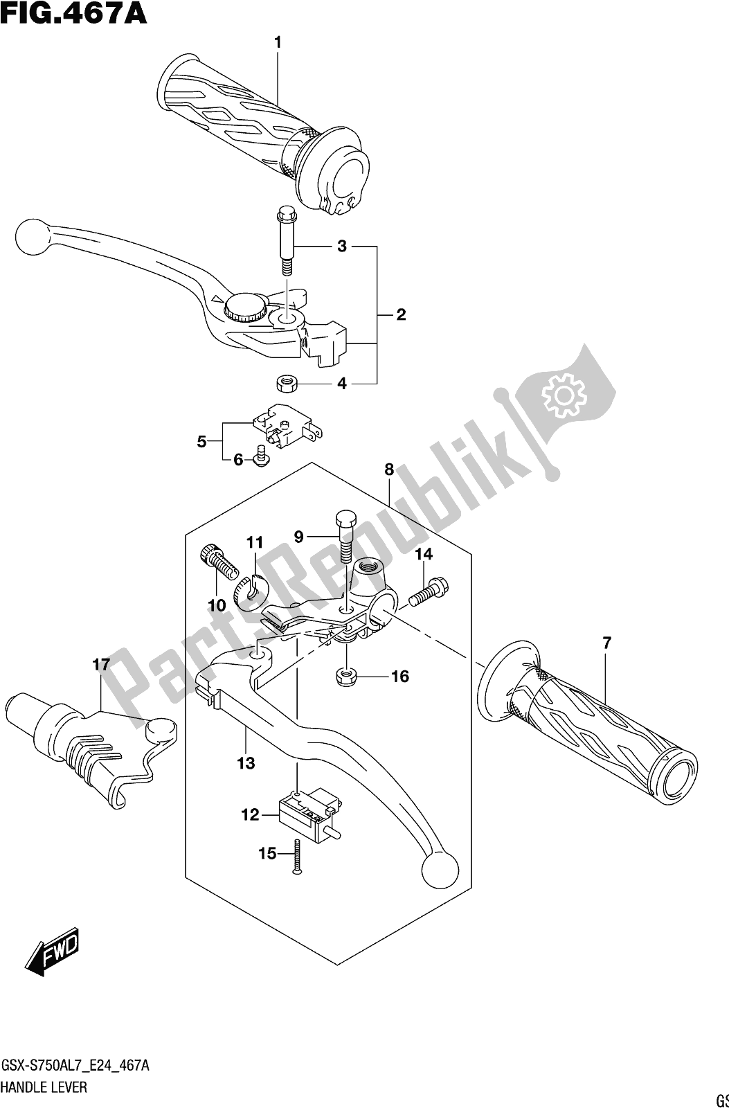 Toutes les pièces pour le Fig. 467a Handle Lever du Suzuki Gsx-s 750 AZ 2017