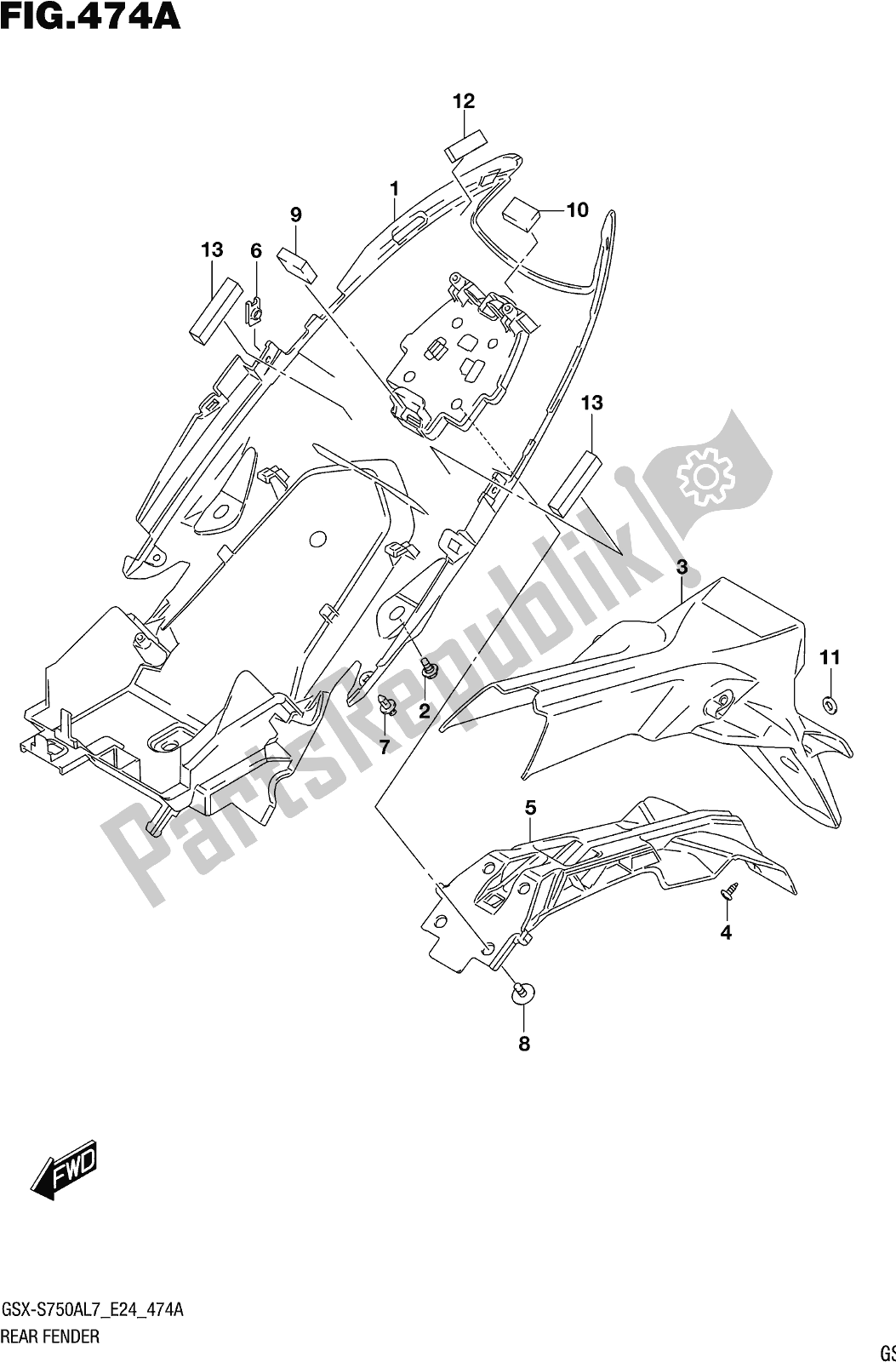 All parts for the Fig. 474a Rear Fender of the Suzuki Gsx-s 750 AZ 2017