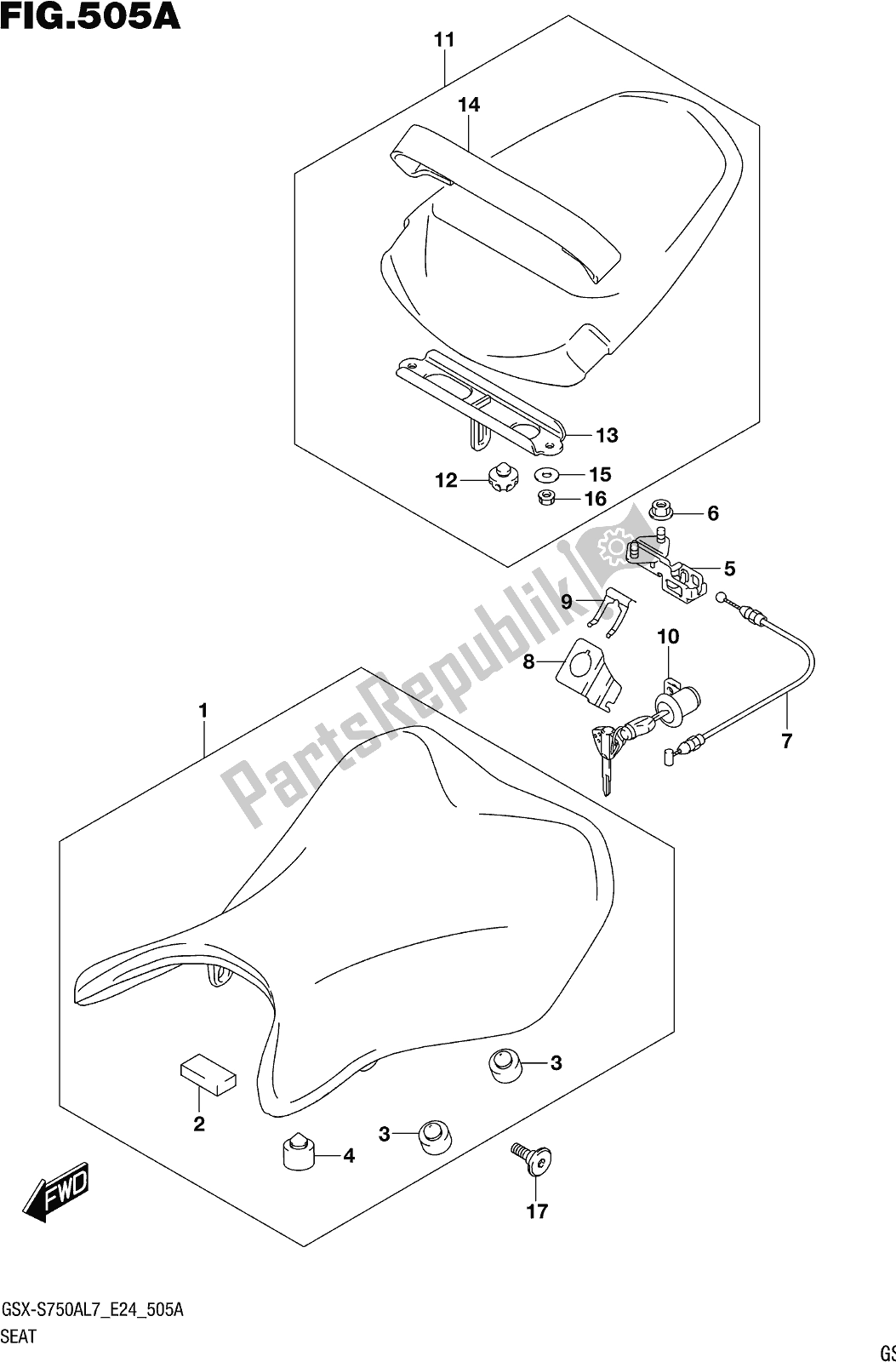 All parts for the Fig. 505a Seat of the Suzuki Gsx-s 750 AZ 2017