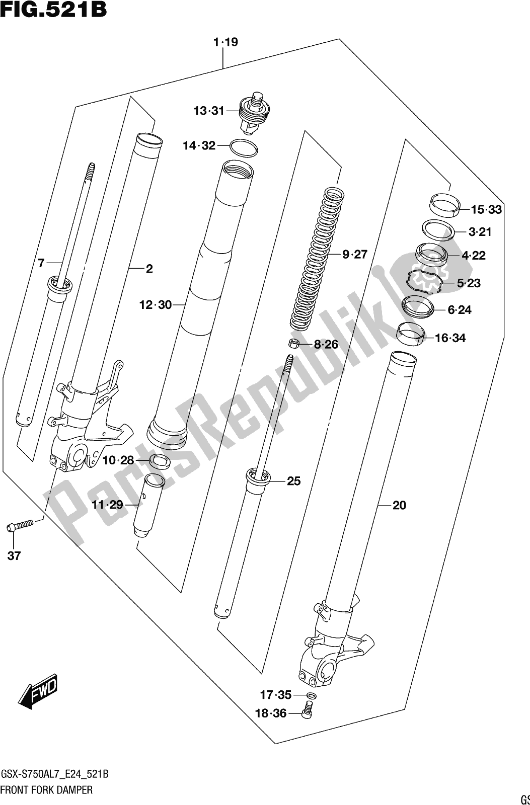 All parts for the Fig. 521b Front Fork Damper (gsx-s750azl7 E24) of the Suzuki Gsx-s 750 AZ 2017