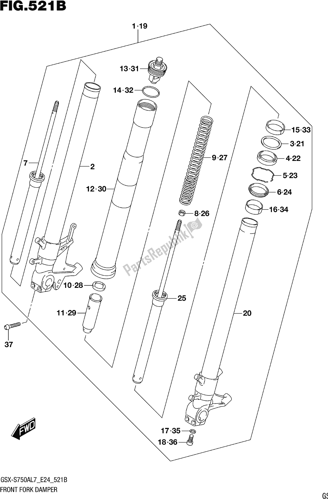 All parts for the Fig. 521b Front Fork Damper (gsx-s750azl7 E24) of the Suzuki Gsx-s 750 AZ 2017