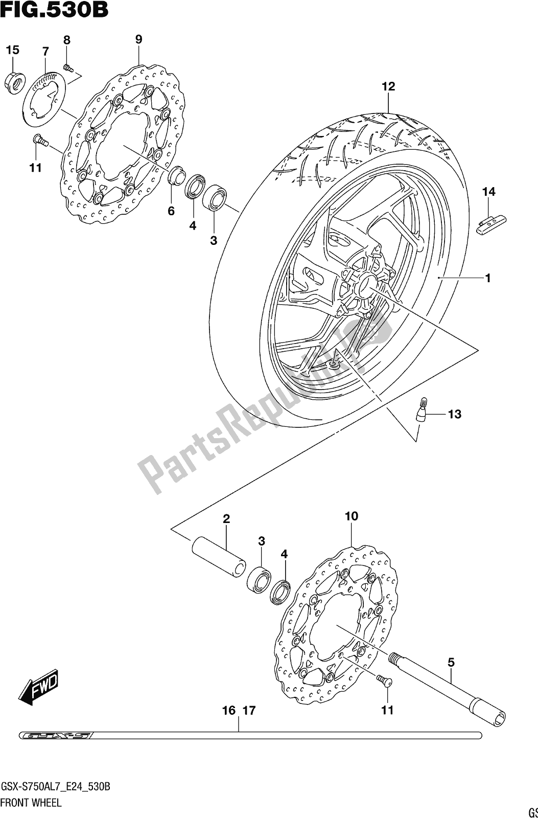 All parts for the Fig. 530b Front Wheel (gsx-s750azl7 E24) of the Suzuki Gsx-s 750 AZ 2017