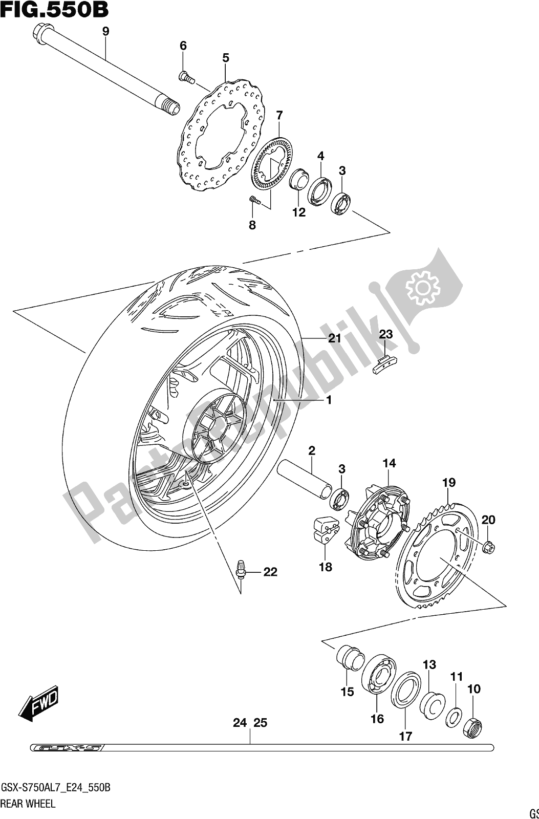 All parts for the Fig. 550b Rear Wheel (gsx-s750azl7 E24) of the Suzuki Gsx-s 750 AZ 2017