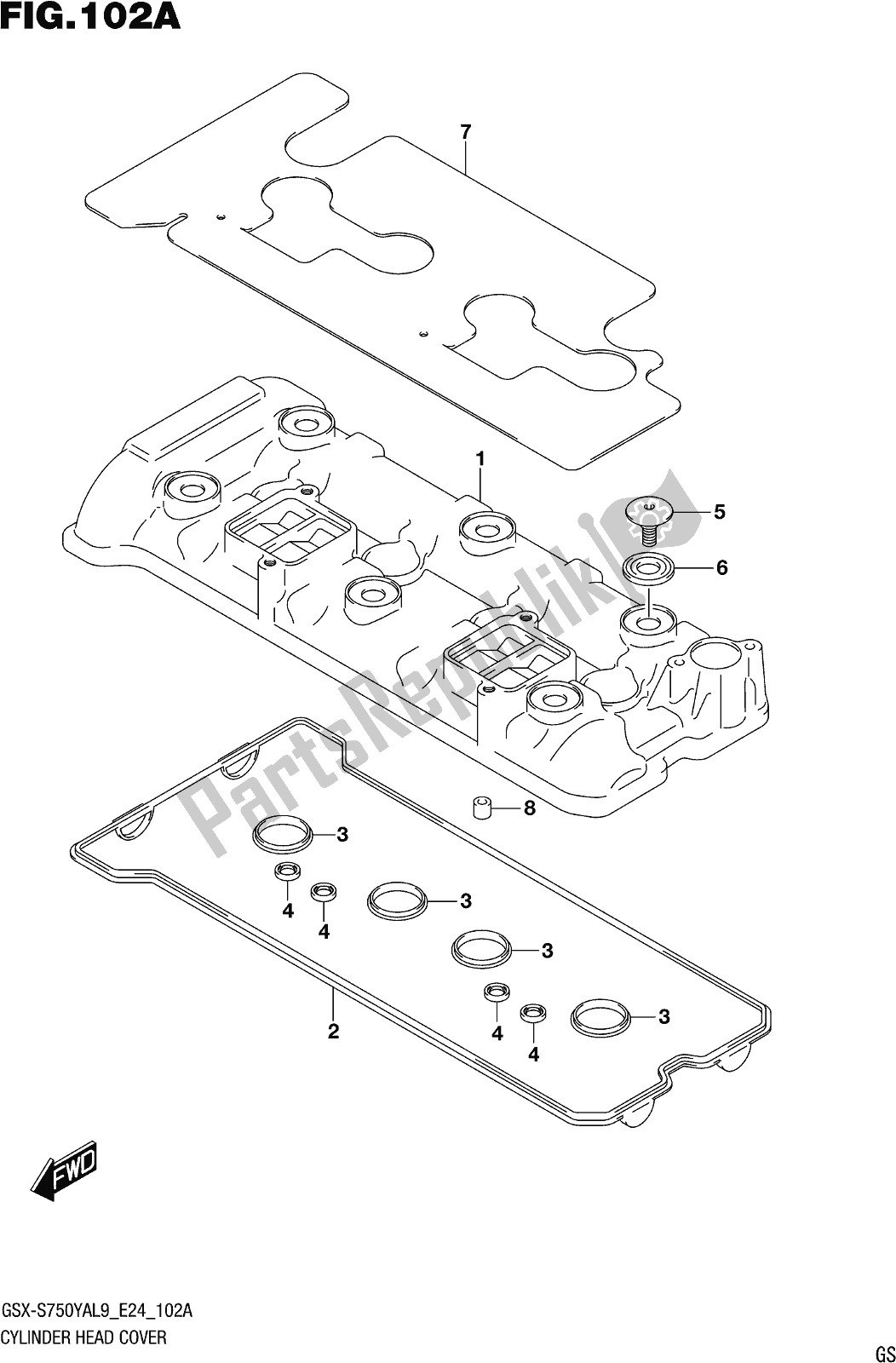 All parts for the Fig. 102a Cylinder Head Cover of the Suzuki Gsx-s 750 YA 2019