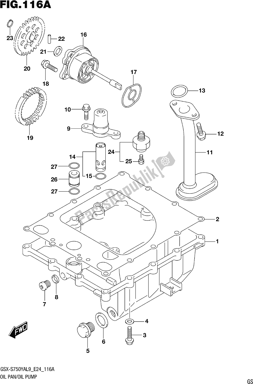 All parts for the Fig. 116a Oil Pan/oil Pump of the Suzuki Gsx-s 750 YA 2019