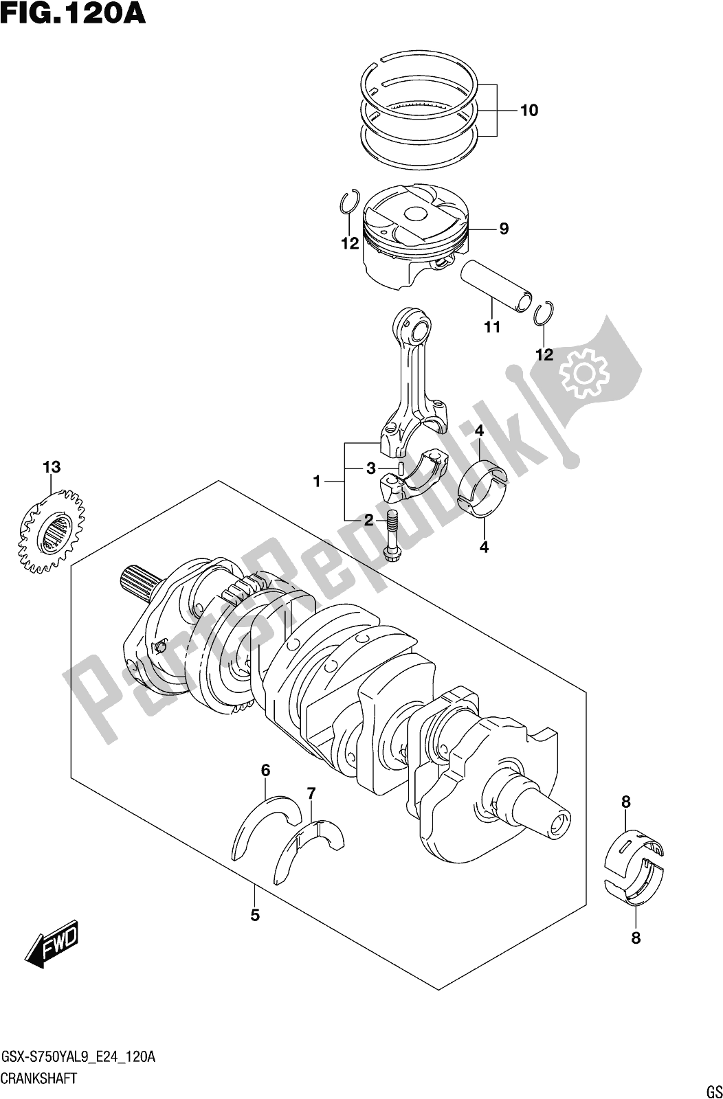 Tutte le parti per il Fig. 120a Crankshaft del Suzuki Gsx-s 750 YA 2019