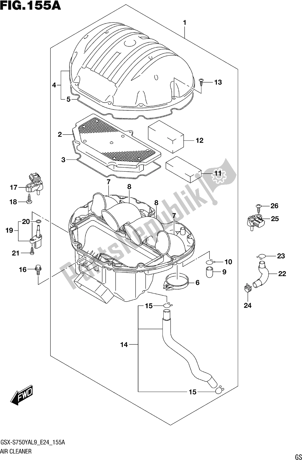 All parts for the Fig. 155a Air Cleaner of the Suzuki Gsx-s 750 YA 2019