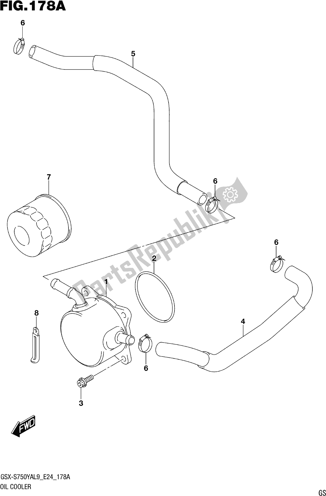 Tutte le parti per il Fig. 178a Oil Cooler del Suzuki Gsx-s 750 YA 2019