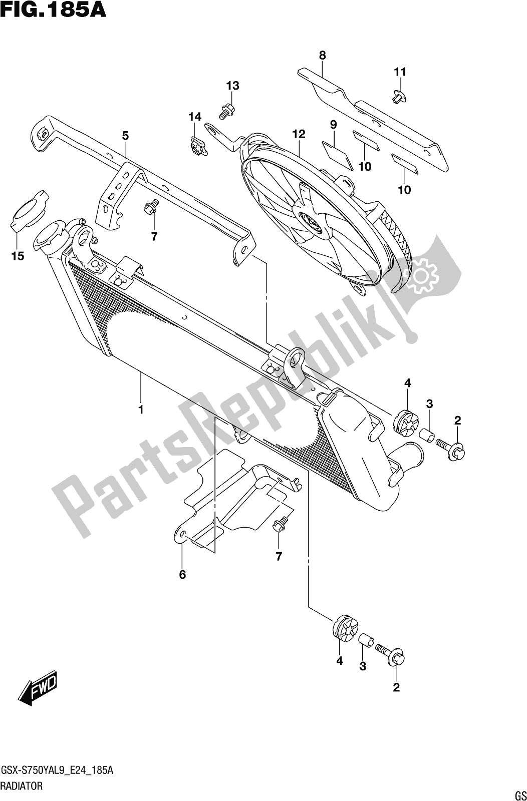 Tutte le parti per il Fig. 185a Radiator del Suzuki Gsx-s 750 YA 2019