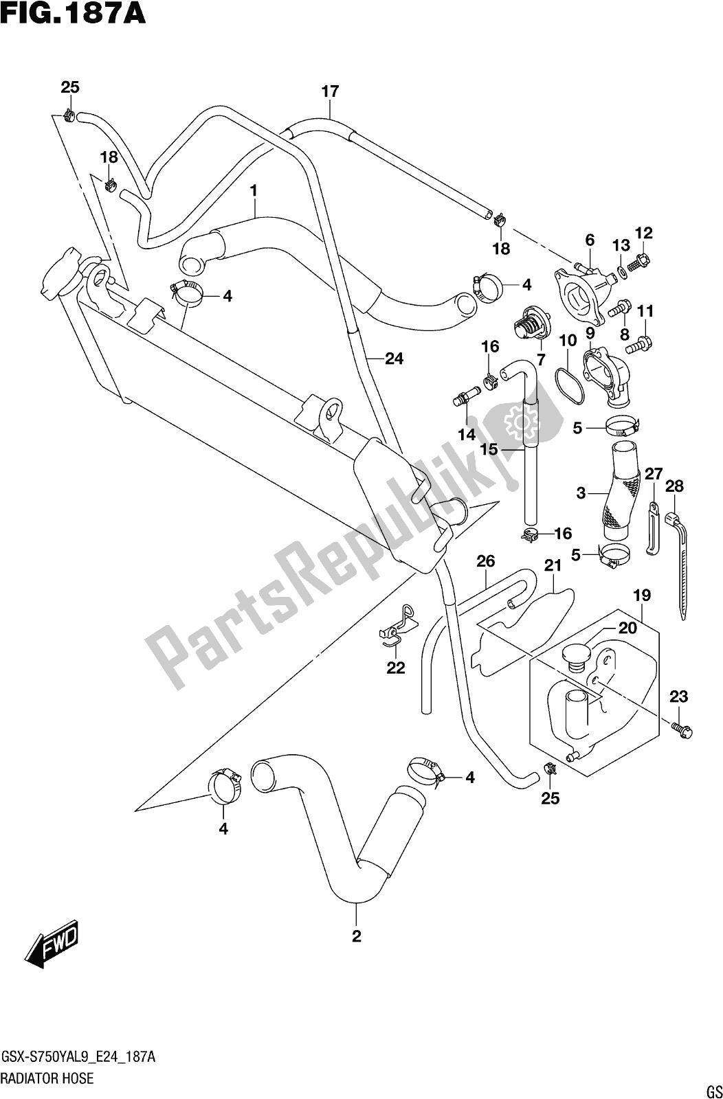 All parts for the Fig. 187a Radiator Hose of the Suzuki Gsx-s 750 YA 2019