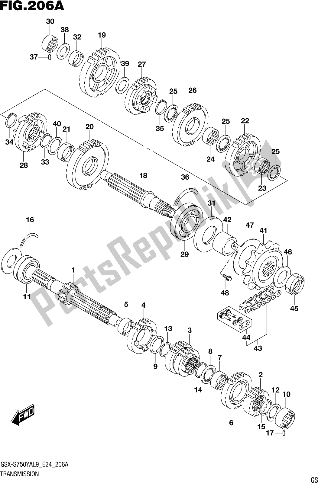 Tutte le parti per il Fig. 206a Transmission del Suzuki Gsx-s 750 YA 2019