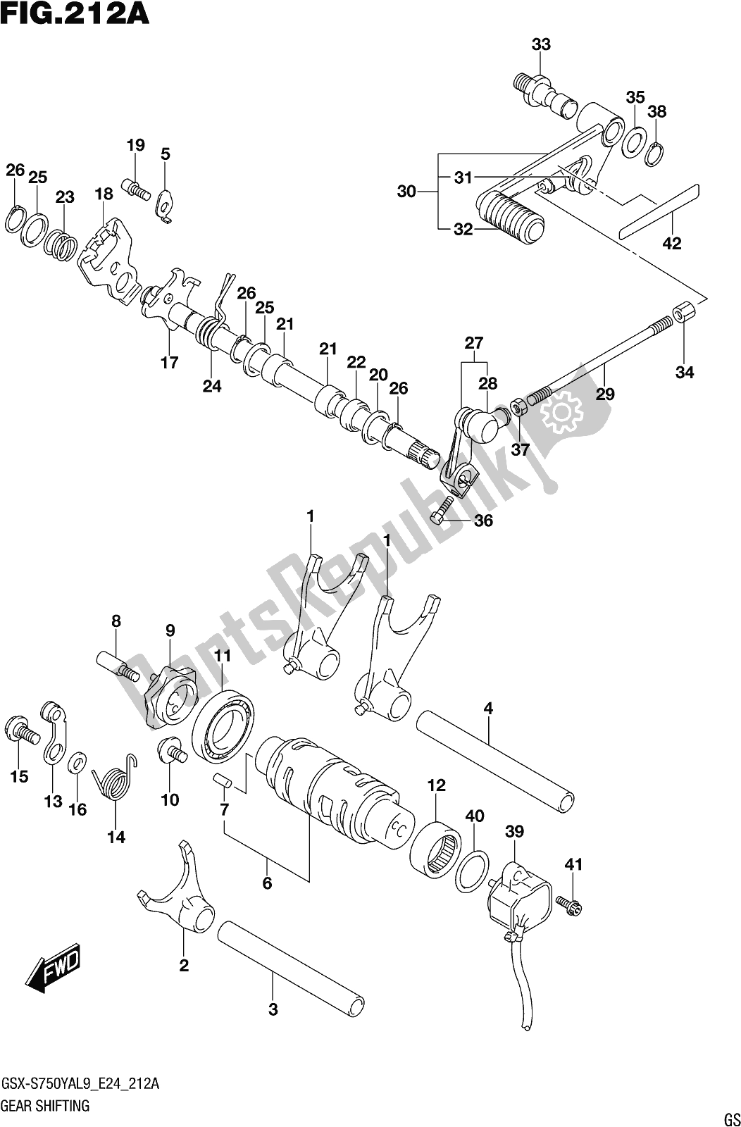 All parts for the Fig. 212a Gear Shifting of the Suzuki Gsx-s 750 YA 2019