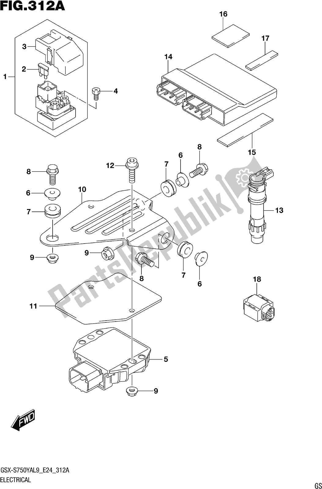 All parts for the Fig. 312a Electrical of the Suzuki Gsx-s 750 YA 2019