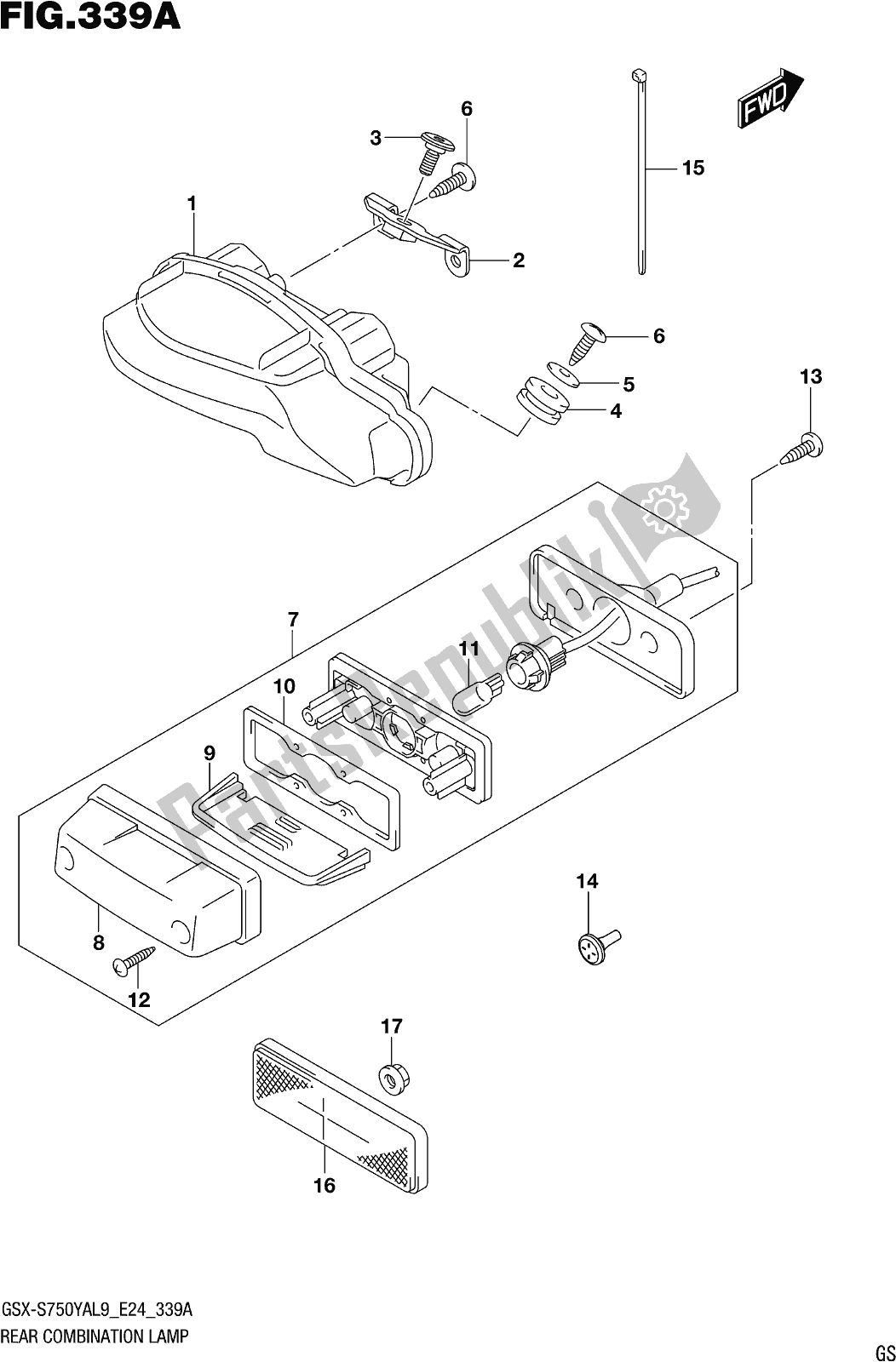 Alle onderdelen voor de Fig. 339a Rear Combination Lamp van de Suzuki Gsx-s 750 YA 2019