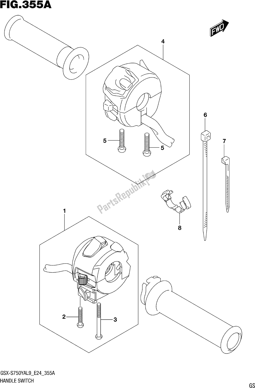 Tutte le parti per il Fig. 355a Handle Switch del Suzuki Gsx-s 750 YA 2019