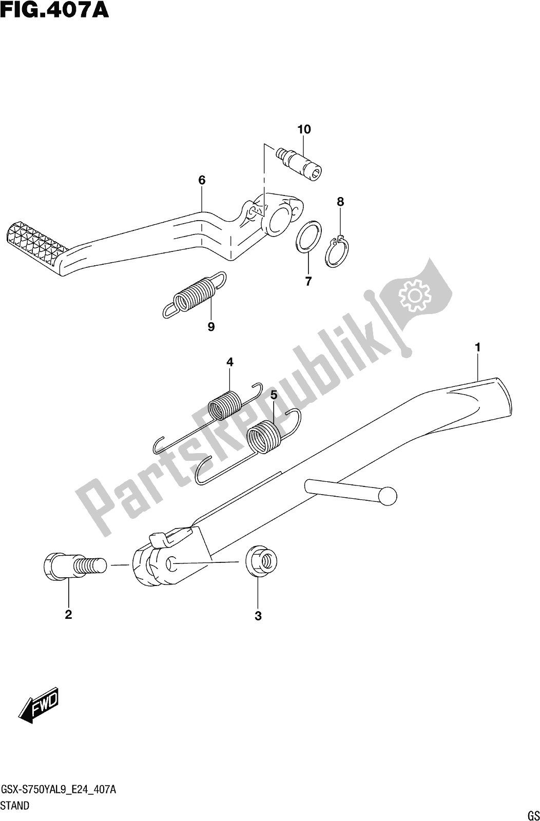 Alle onderdelen voor de Fig. 407a Stand van de Suzuki Gsx-s 750 YA 2019