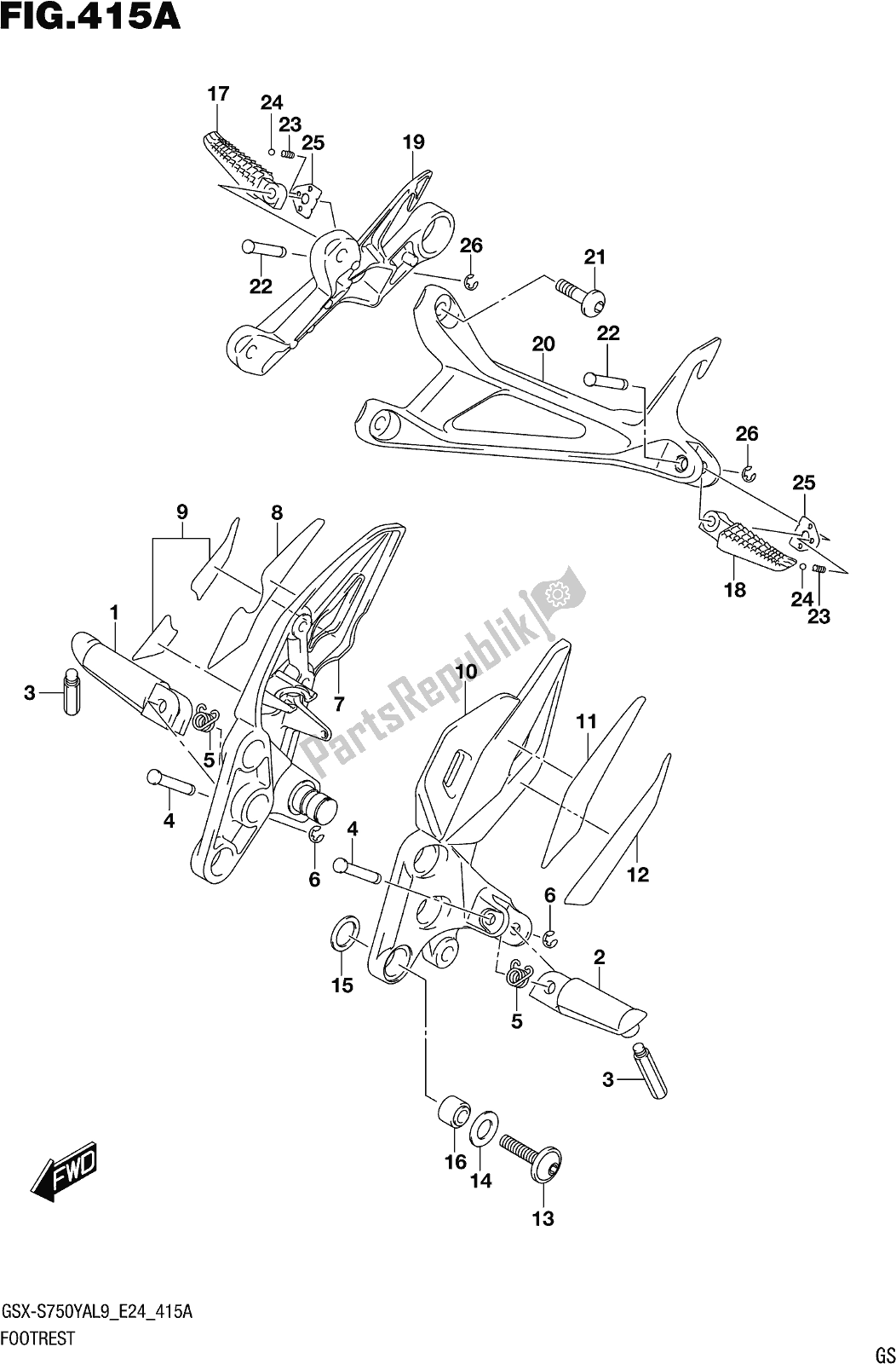 All parts for the Fig. 415a Footrest of the Suzuki Gsx-s 750 YA 2019