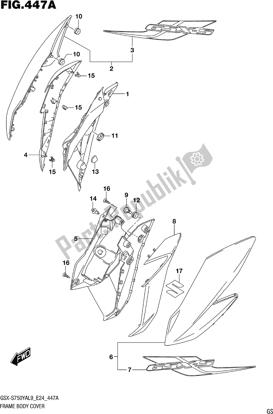 Tutte le parti per il Fig. 447a Frame Body Cover (gsx-s750yal9 E24) del Suzuki Gsx-s 750 YA 2019